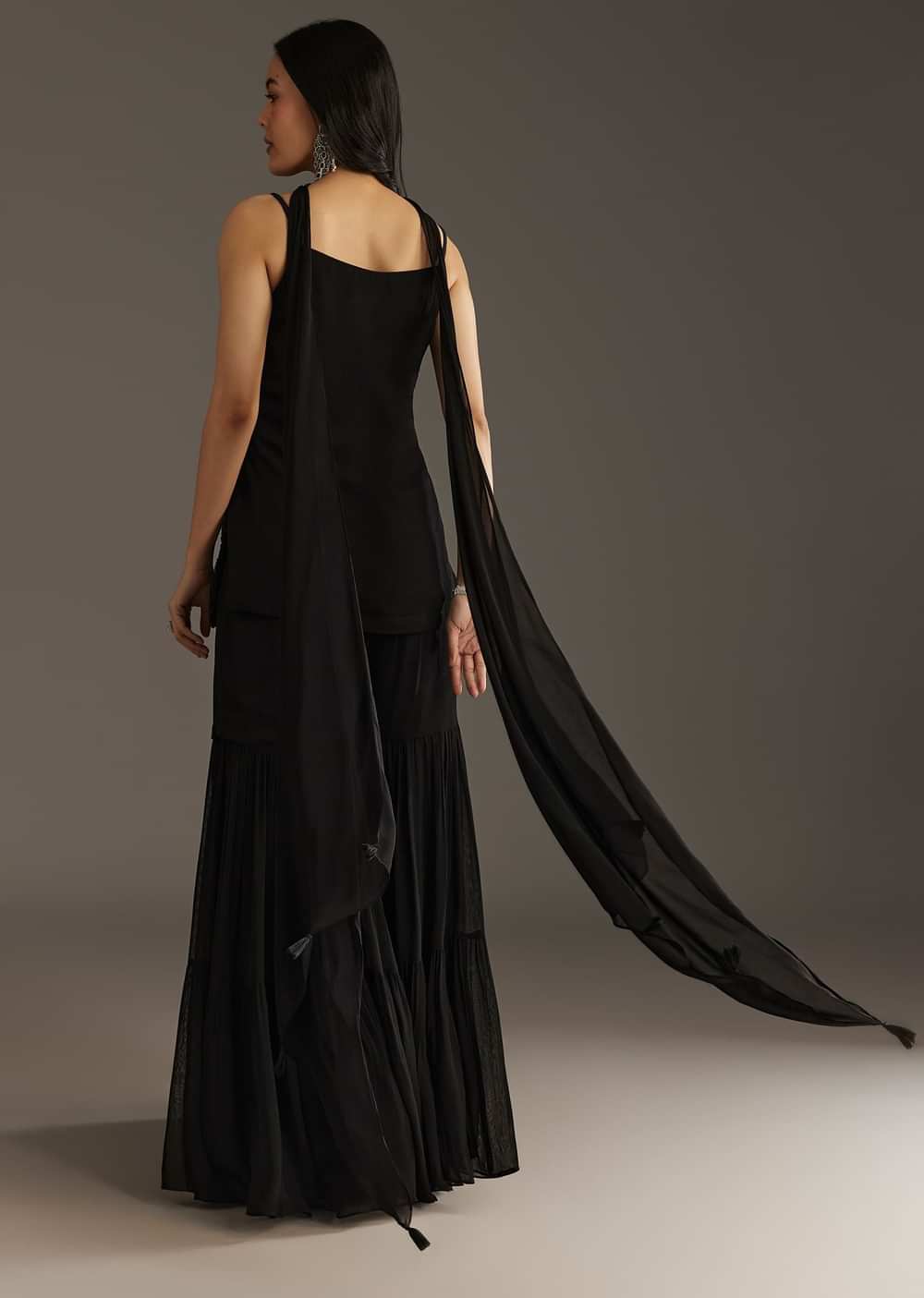 Black Sequinned Gharara Suit Set