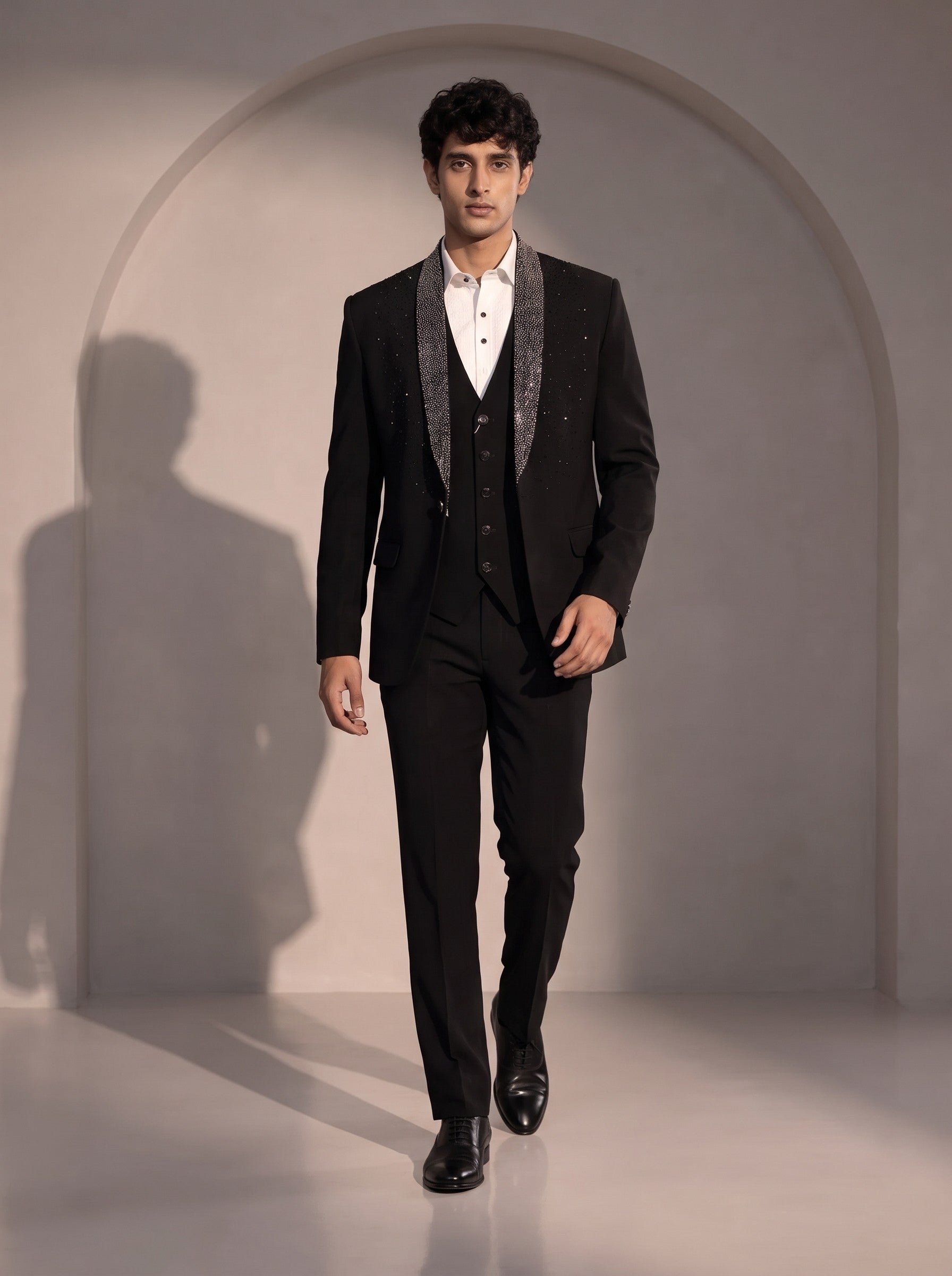 Black silver beaded suit for men - full look