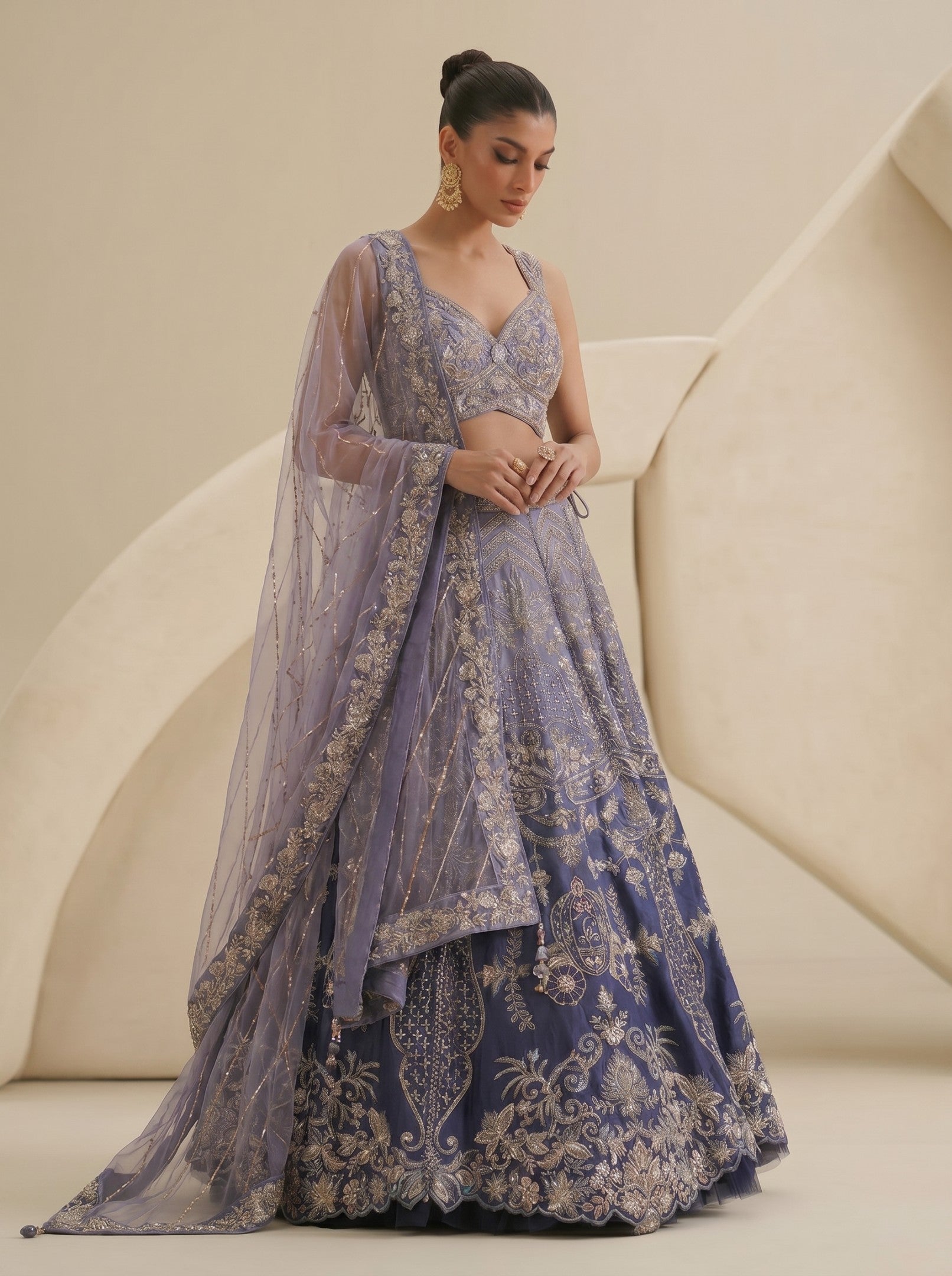 Shaded Blue Embroidered Ready Blouse With Lehenga