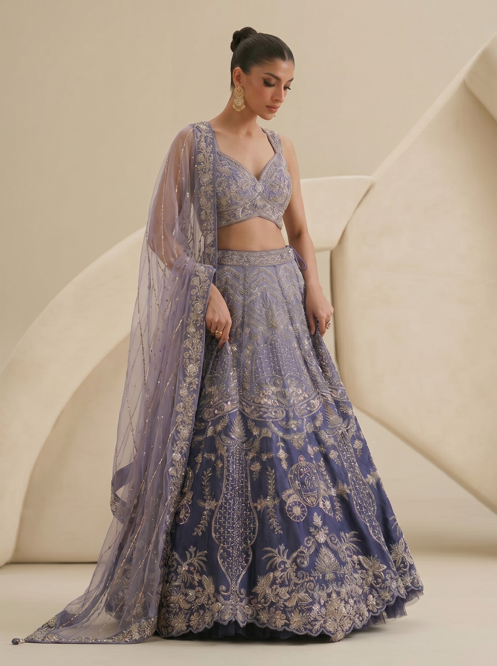 Shaded Blue Embroidered Ready Blouse With Lehenga