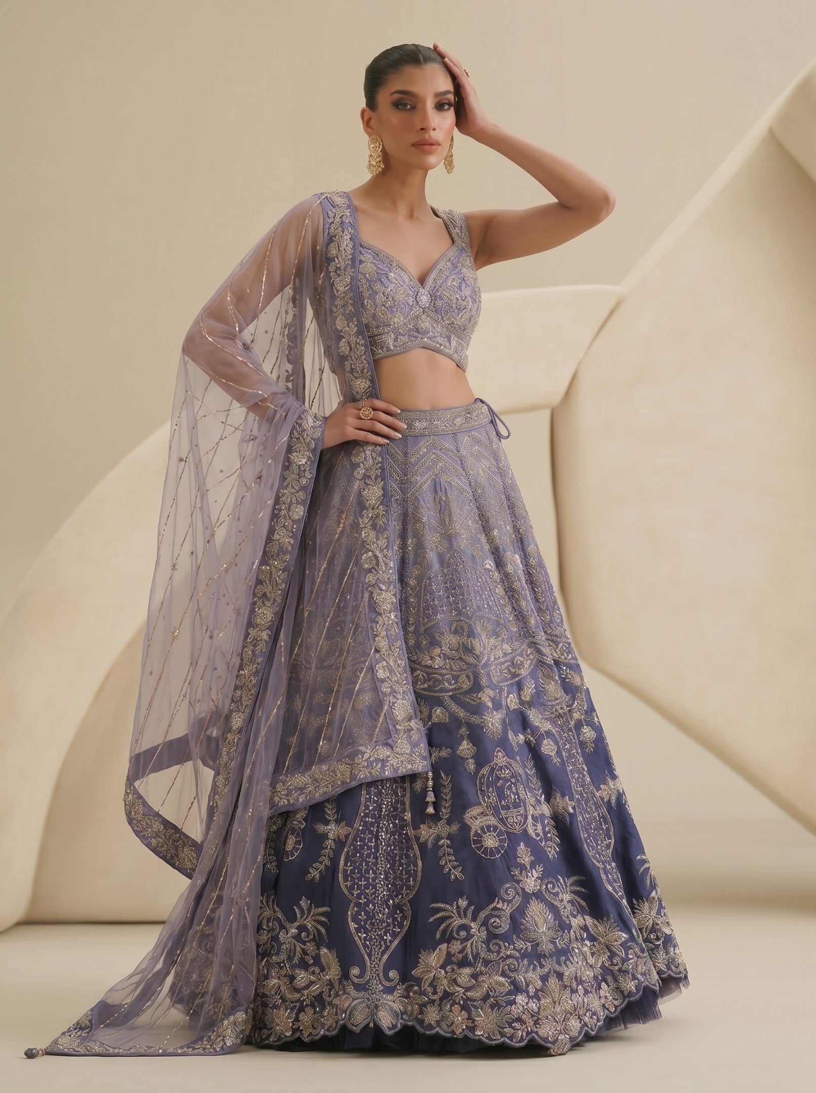 Shaded Blue Embroidered Ready Blouse With Lehenga