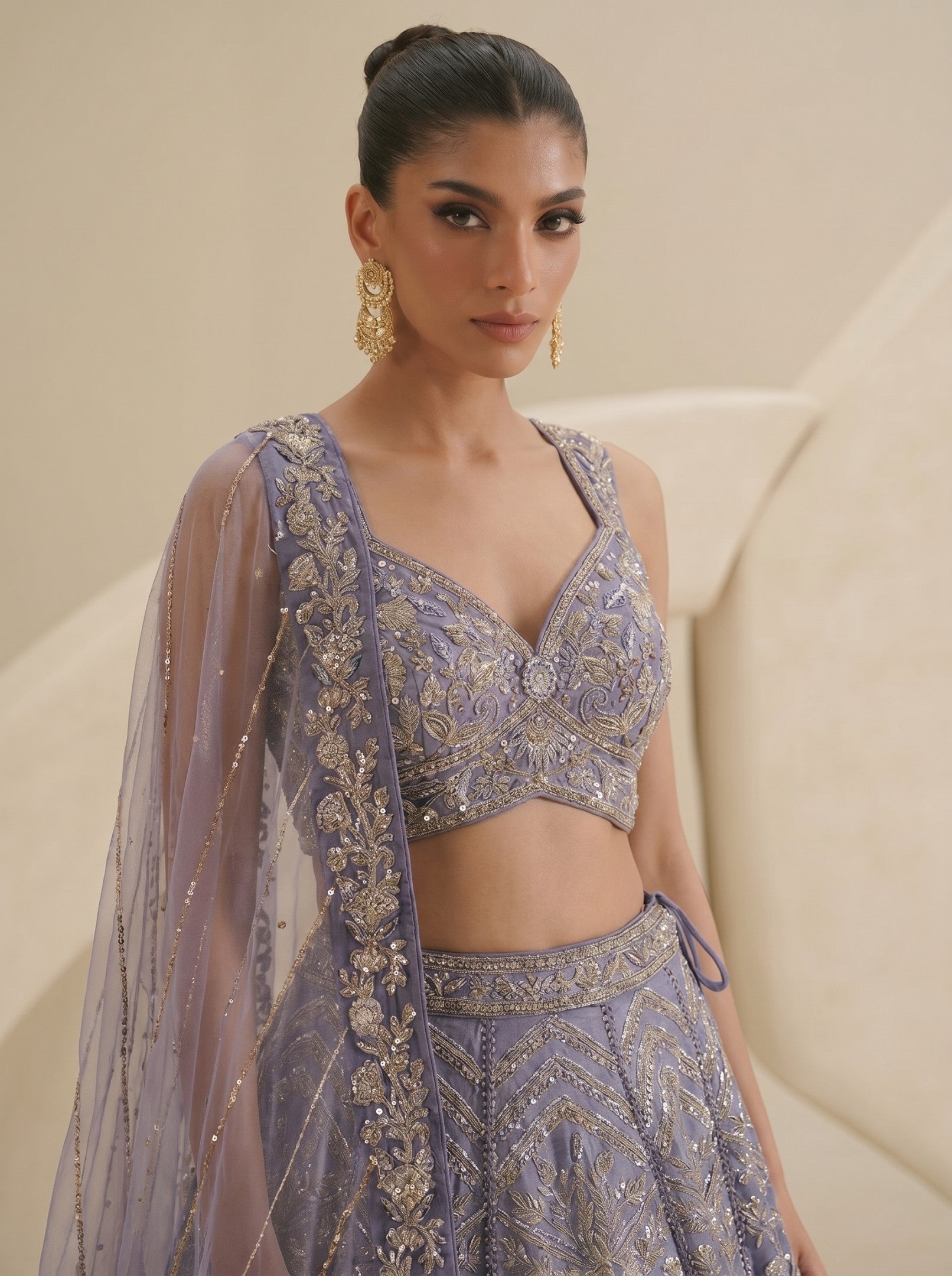 Shaded Blue Embroidered Ready Blouse With Lehenga