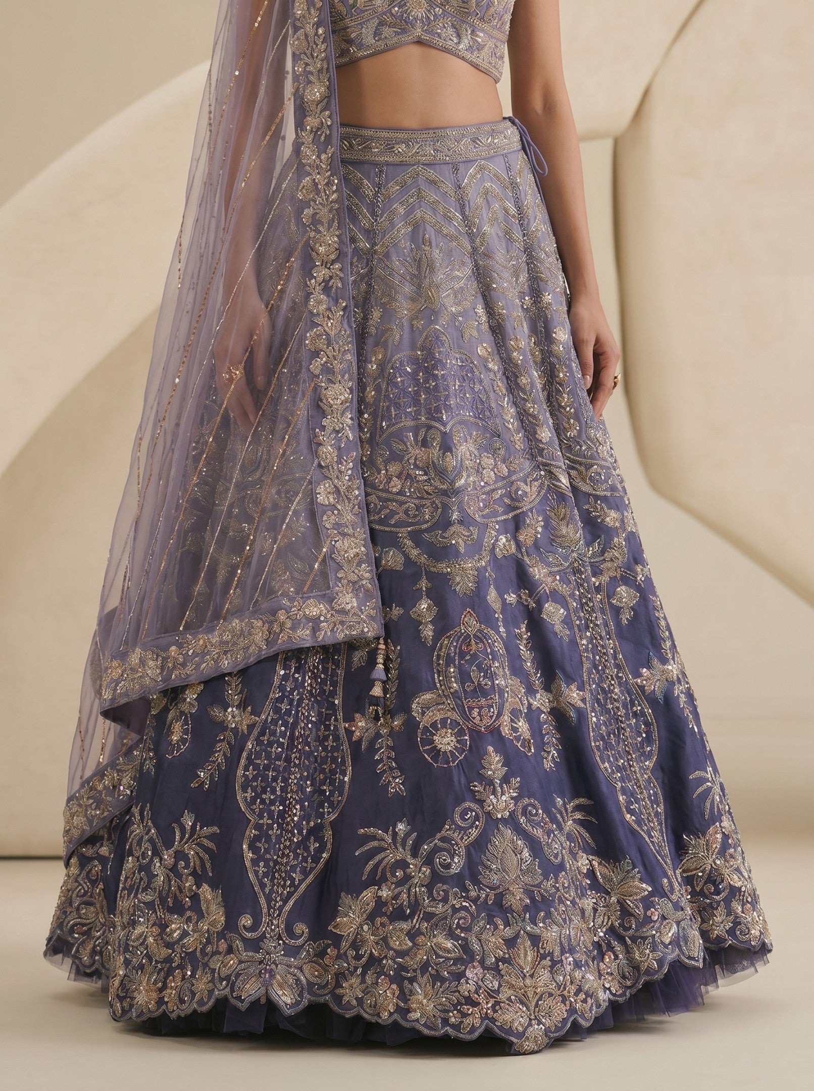 Shaded Blue Embroidered Ready Blouse With Lehenga