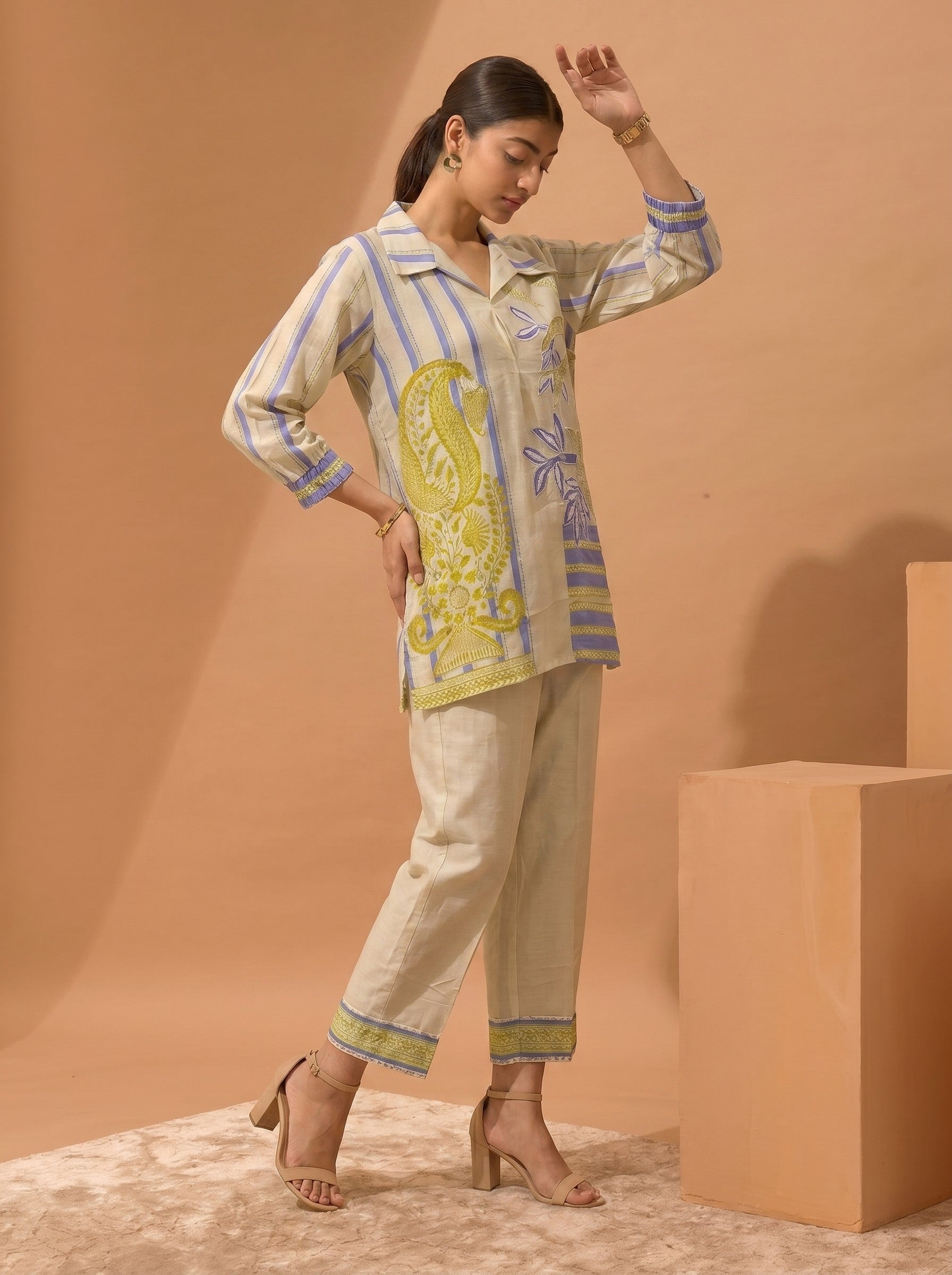 Ivory Embroidered Cotton Co-Ord Set