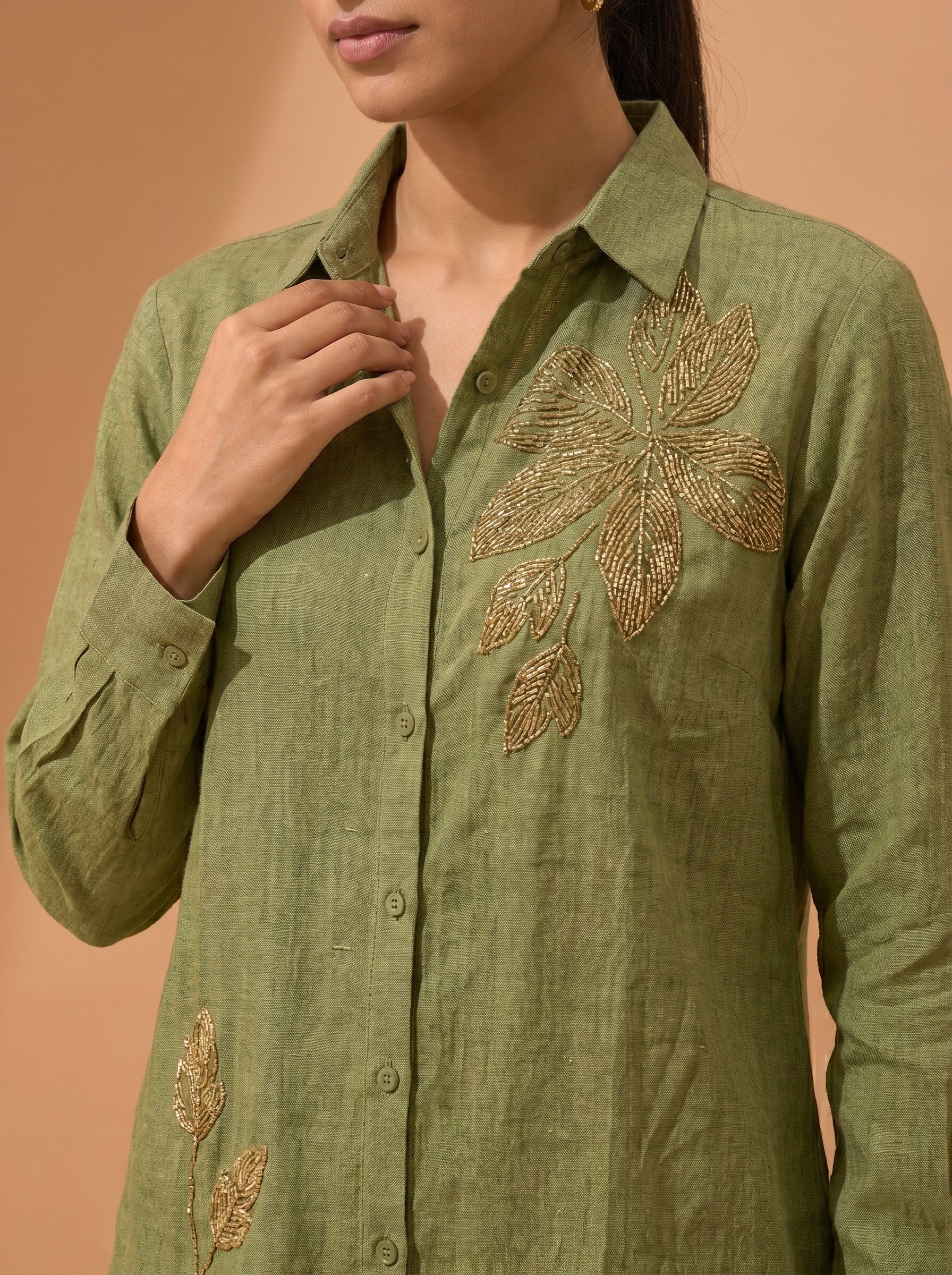 Green Embroidered Cotton Co-Ord Set