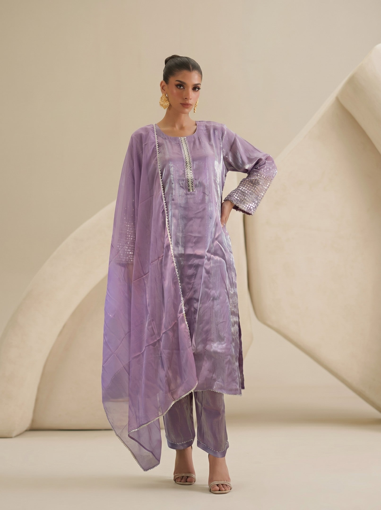 Purple Tissue  Suit Set With Dupatta