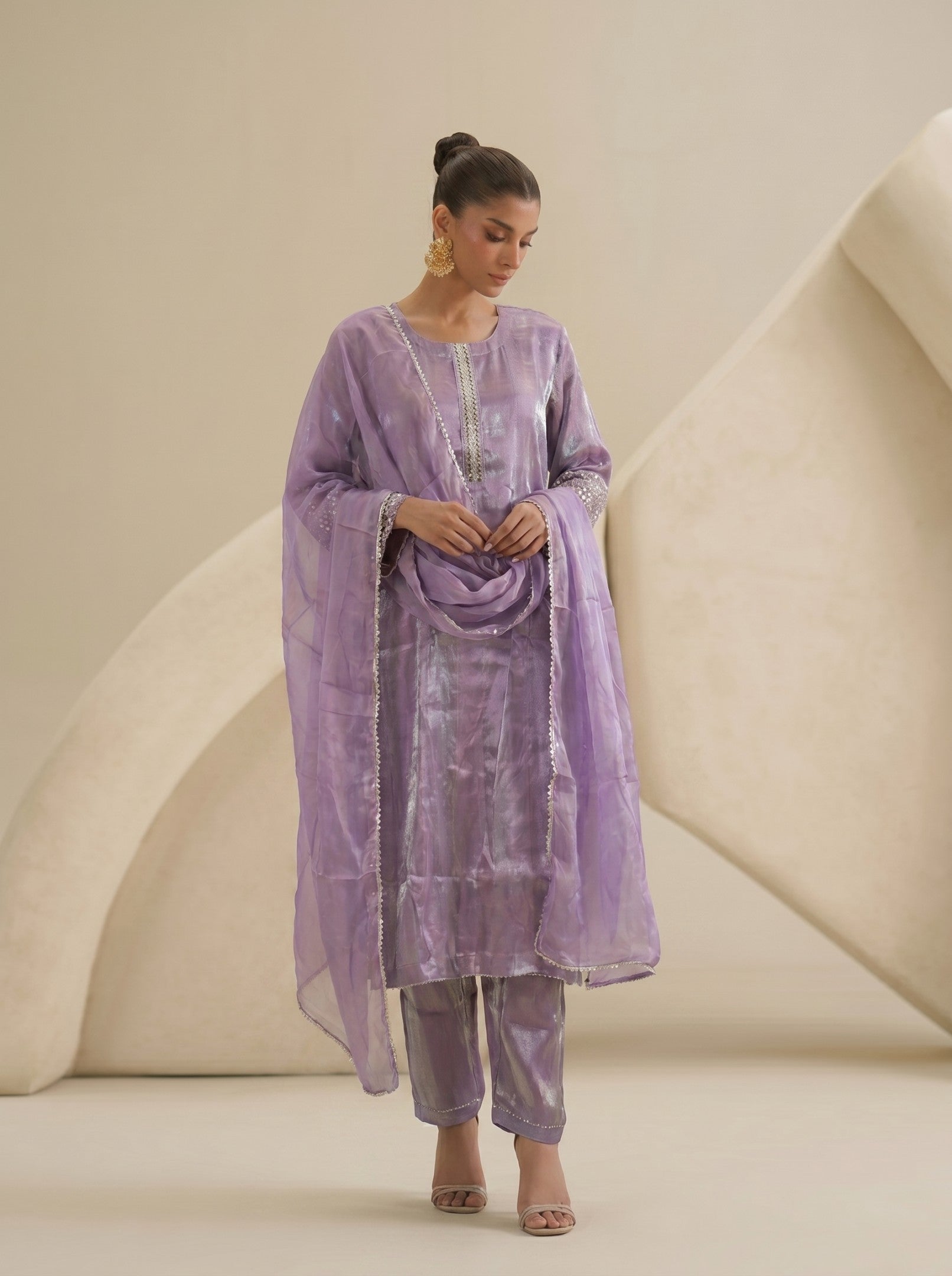 Purple Tissue  Suit Set With Dupatta