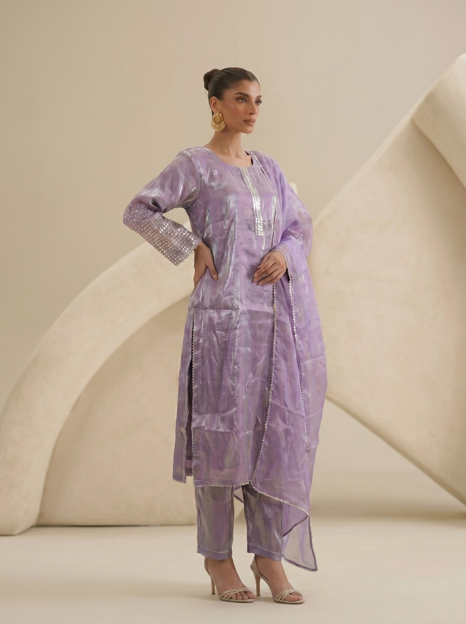 Purple Tissue  Suit Set With Dupatta