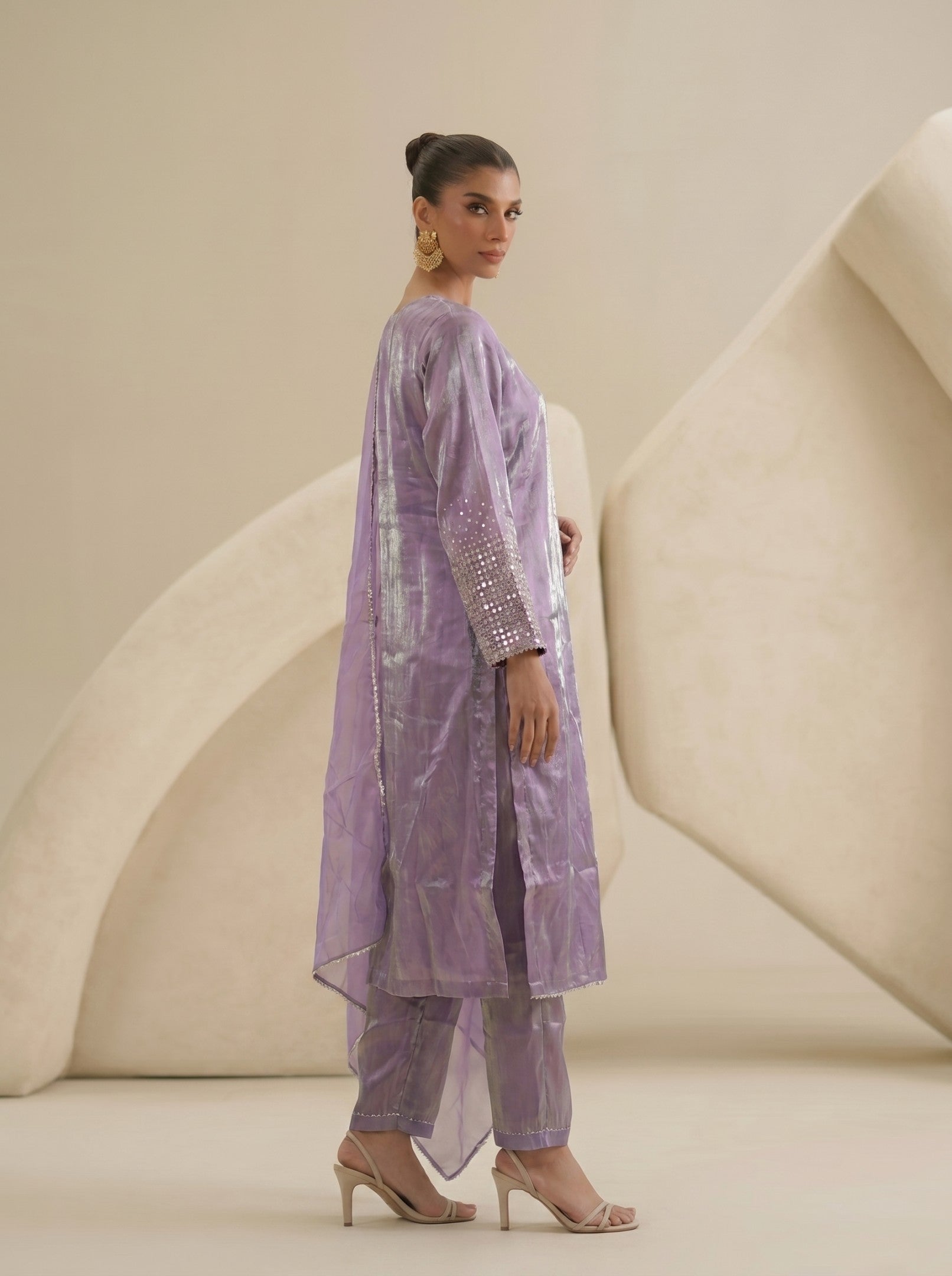 Purple Tissue  Suit Set With Dupatta