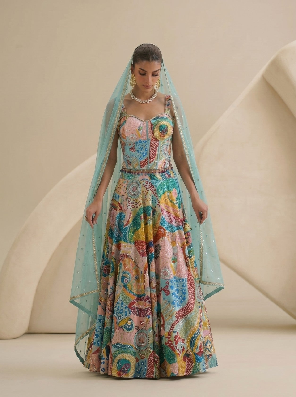 Firozi Printed Lehenga Choli with Net Dupatta