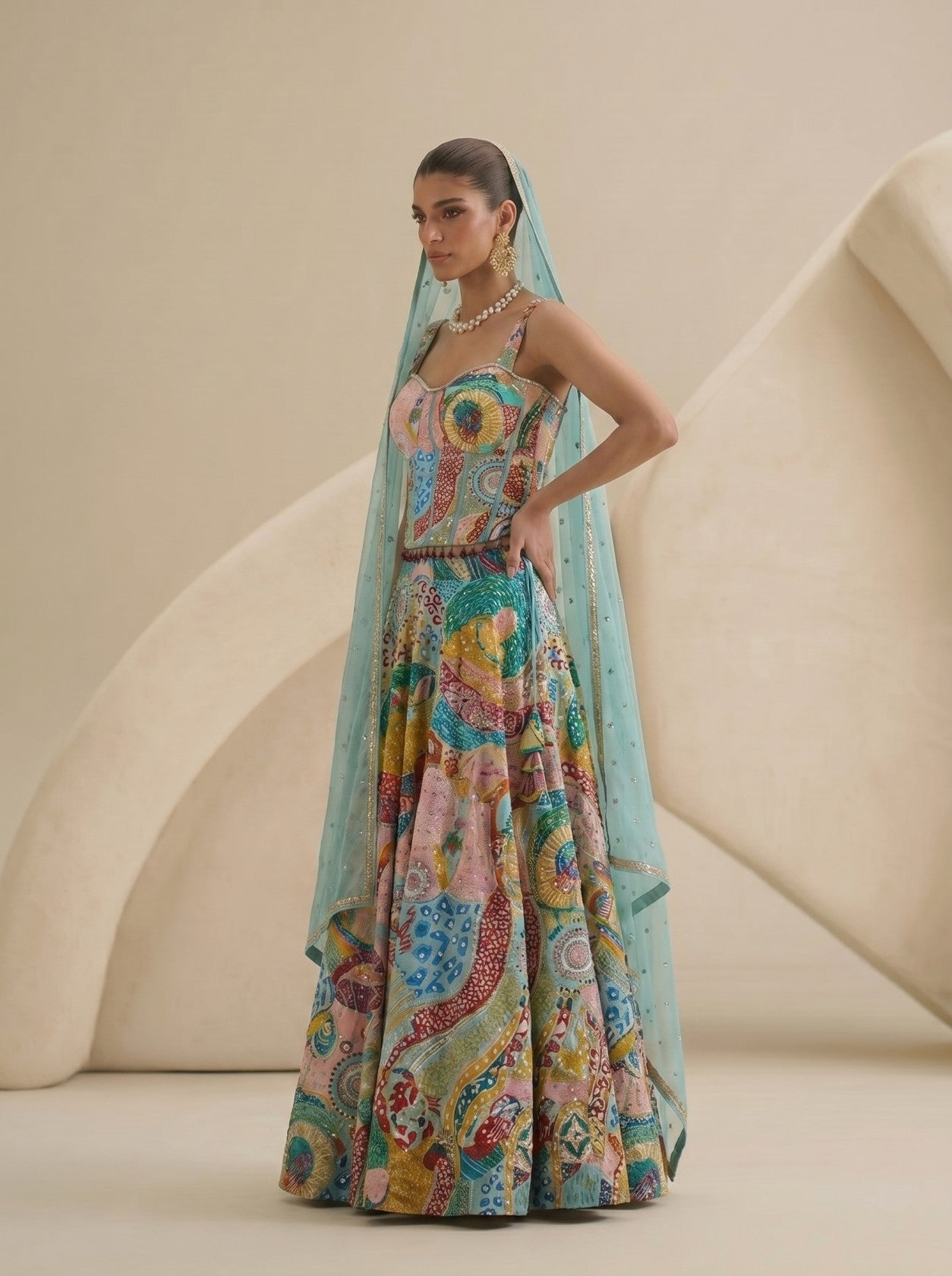Firozi Printed Lehenga Choli with Net Dupatta