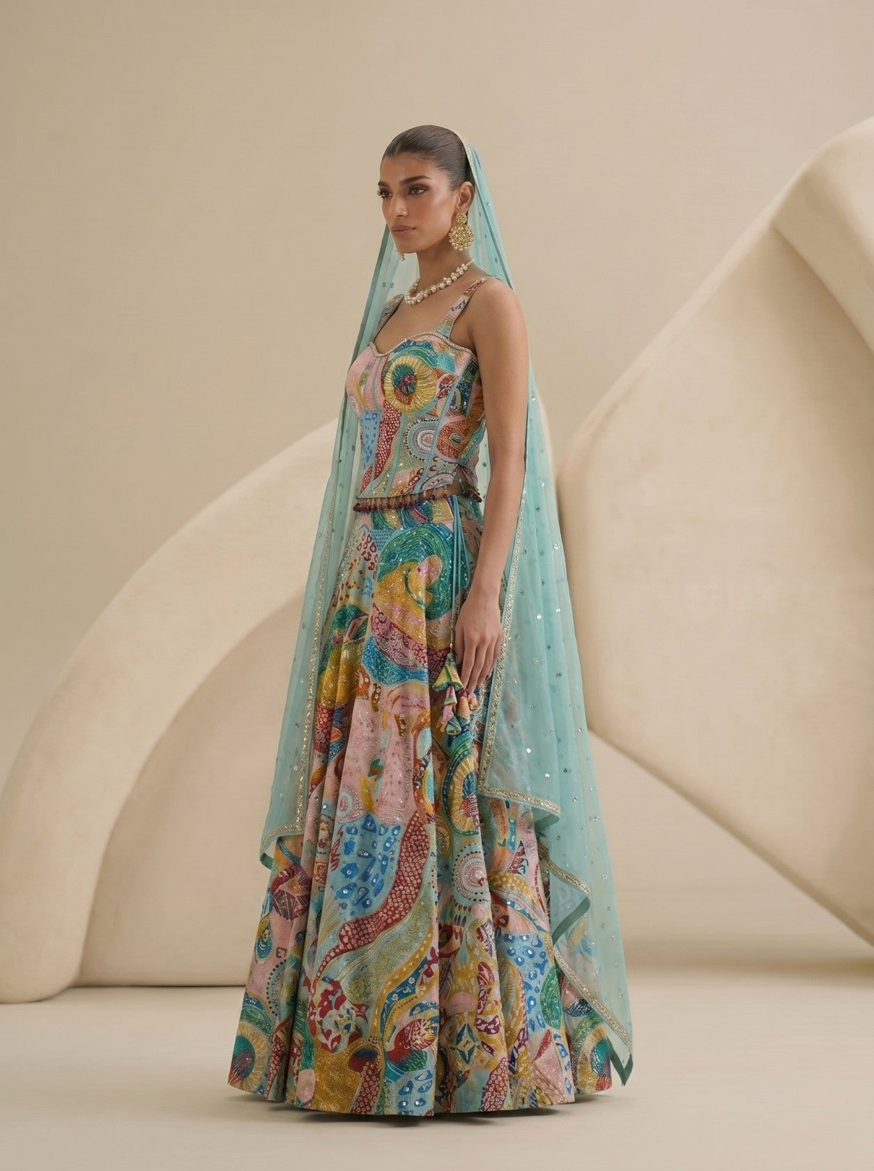 Firozi Printed Lehenga Choli with Net Dupatta