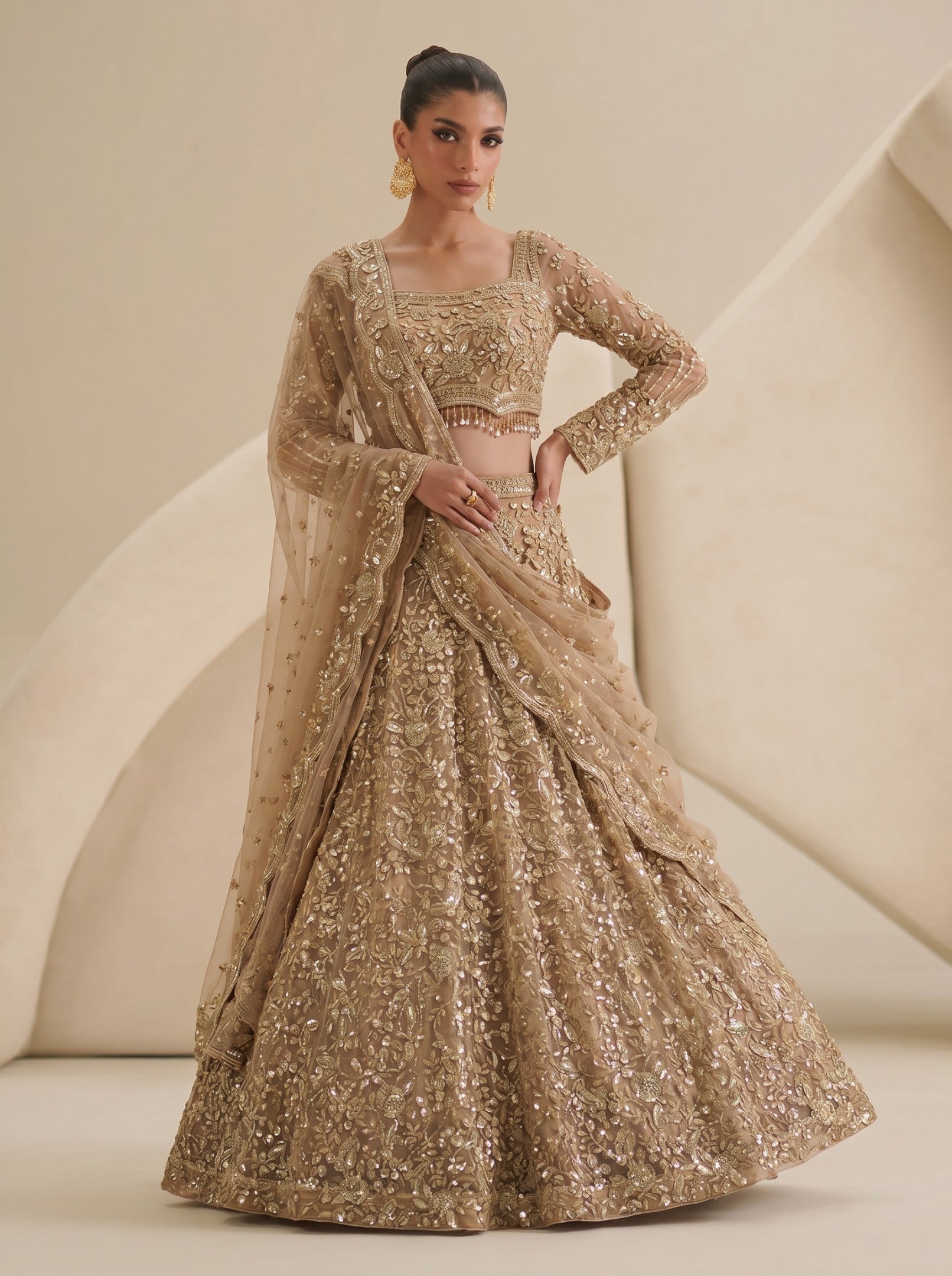 Golden Embroidered Ready Blouse With Lehenga