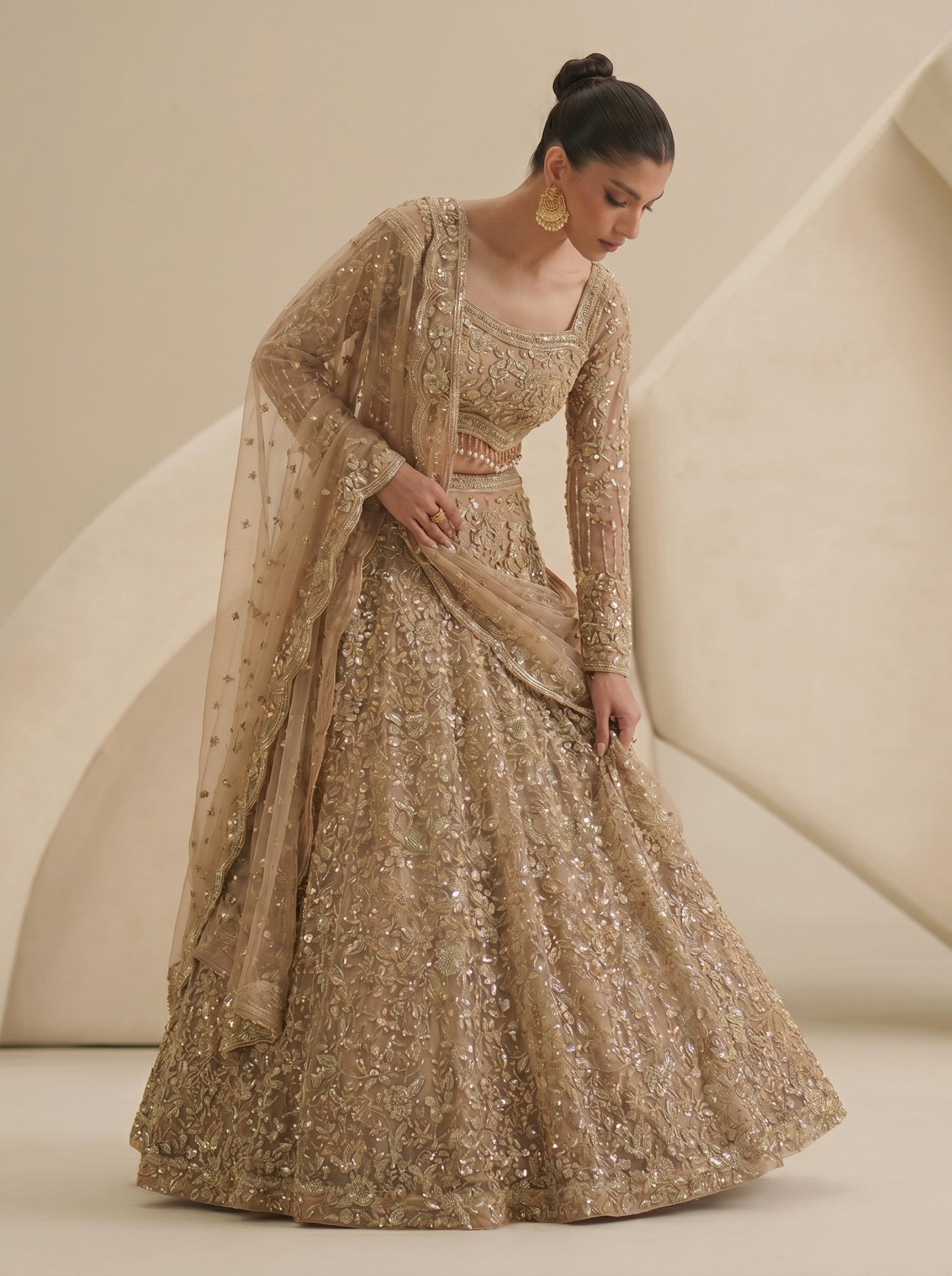 Golden Embroidered Ready Blouse With Lehenga