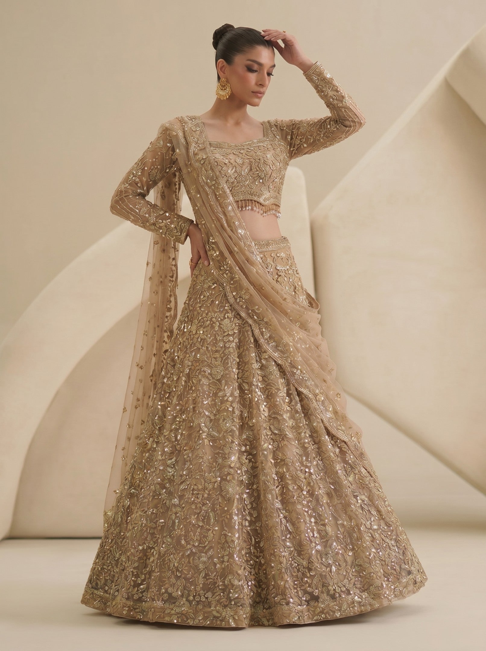 Golden Embroidered Ready Blouse With Lehenga