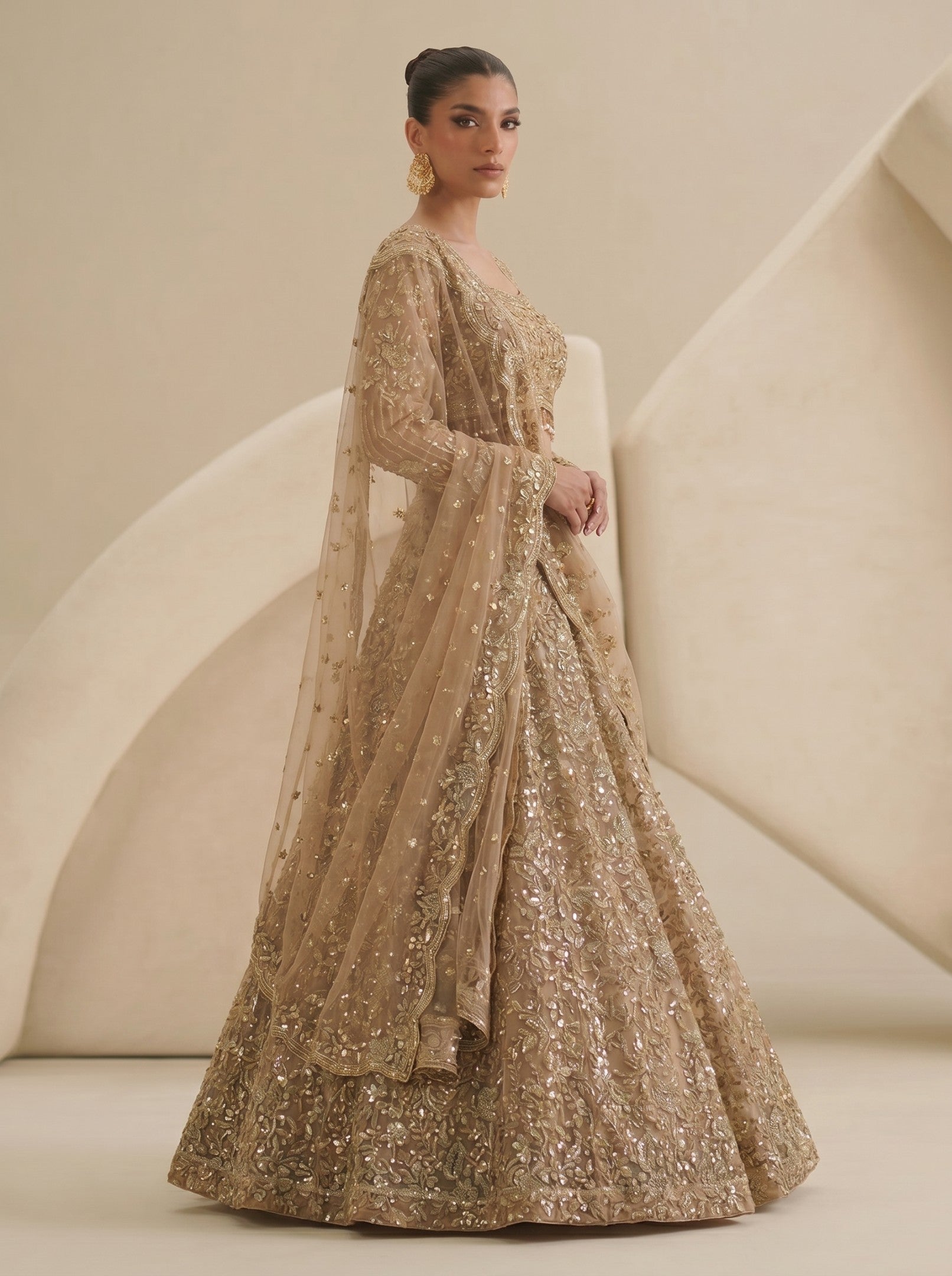 Golden Embroidered Ready Blouse With Lehenga