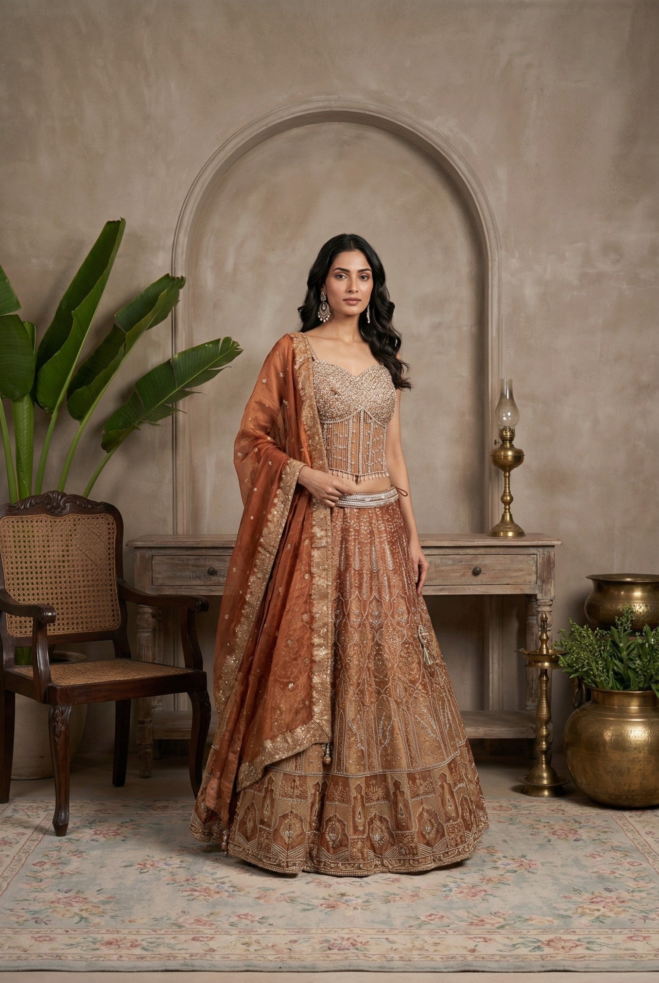 Brown Hand Work Banarasi Festive Lehenga