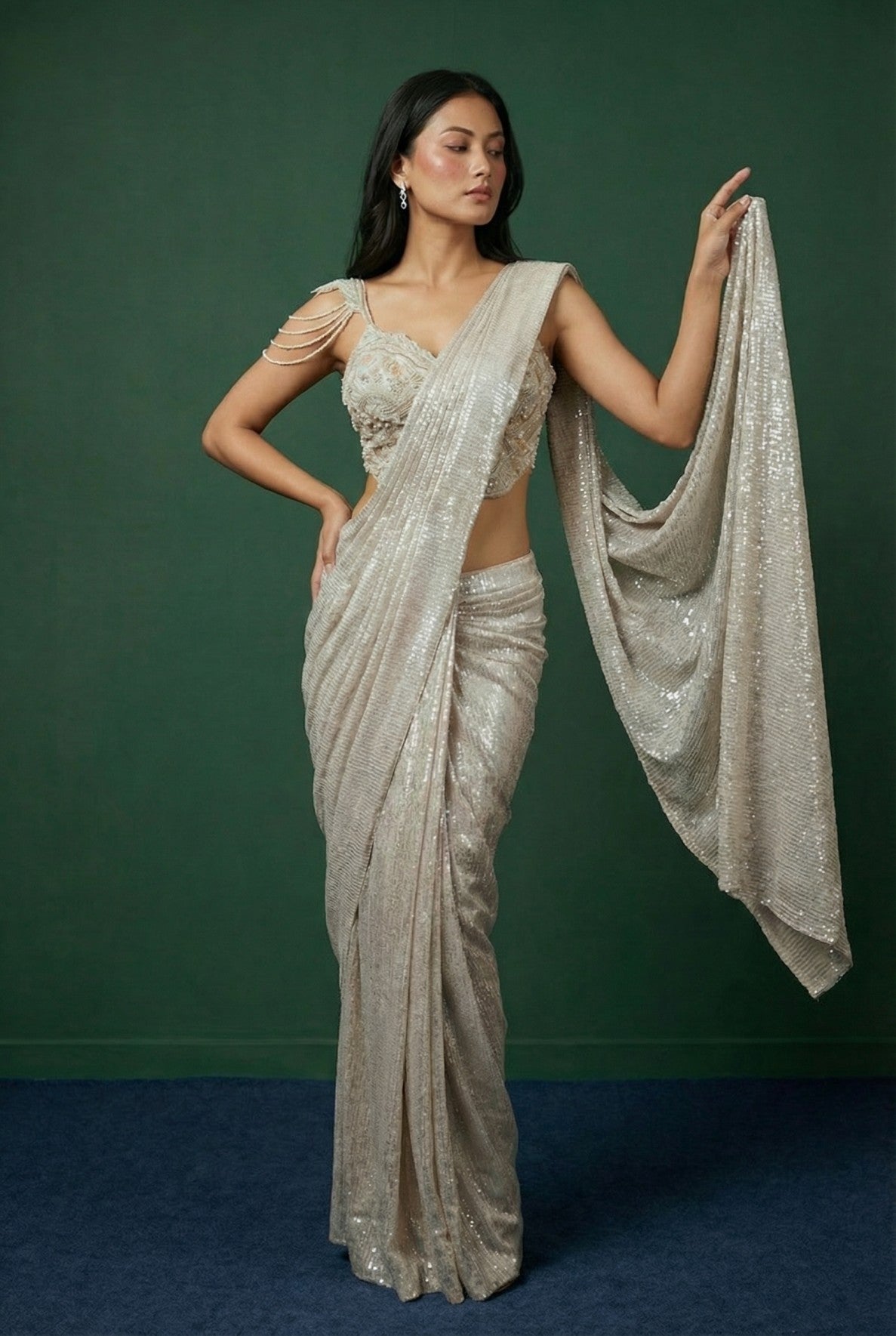 Gold Sequinned Cocktail Drape Saree