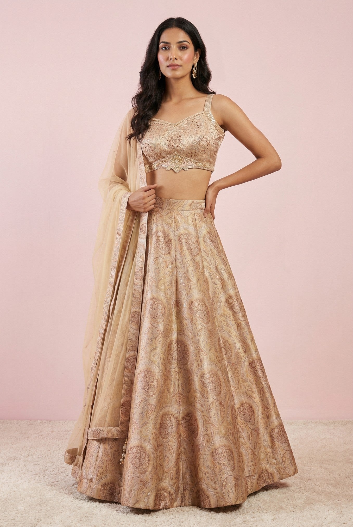 Light Brown Digital Printed Silk Lehenga