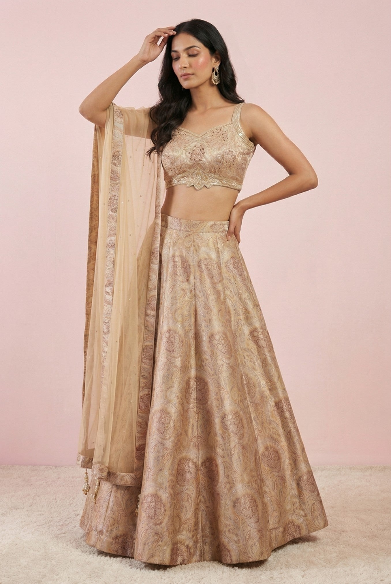 Light Brown Digital Printed Silk Lehenga