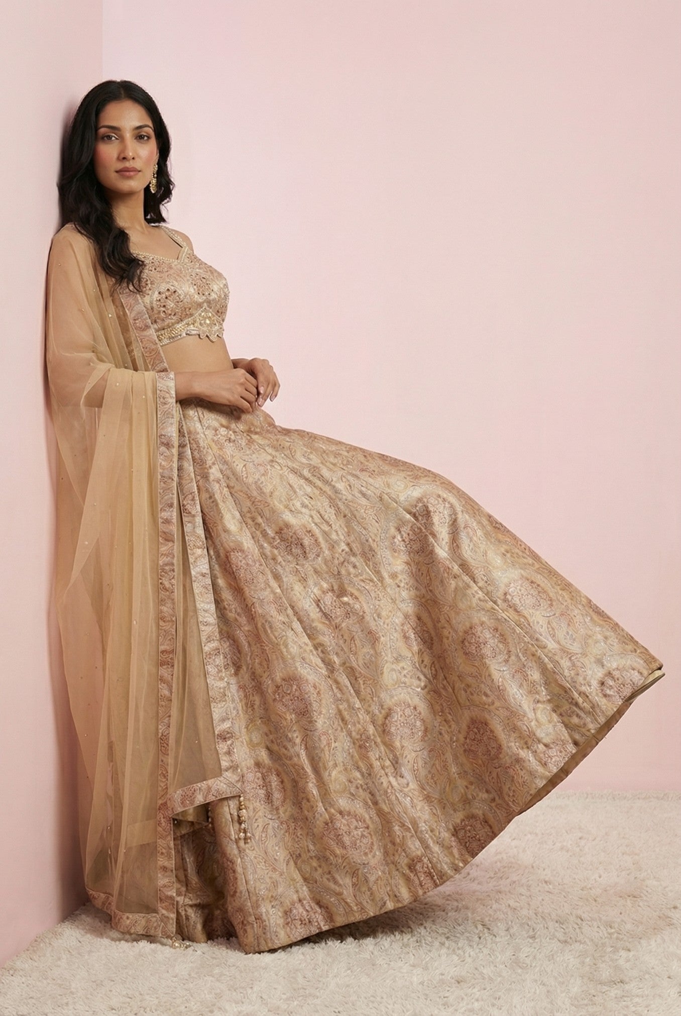 Light Brown Digital Printed Silk Lehenga