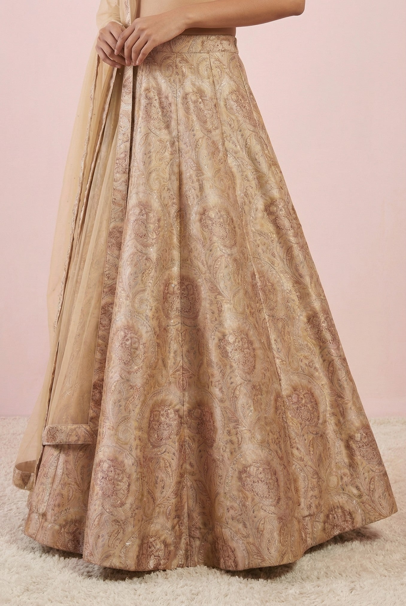 Light Brown Digital Printed Silk Lehenga