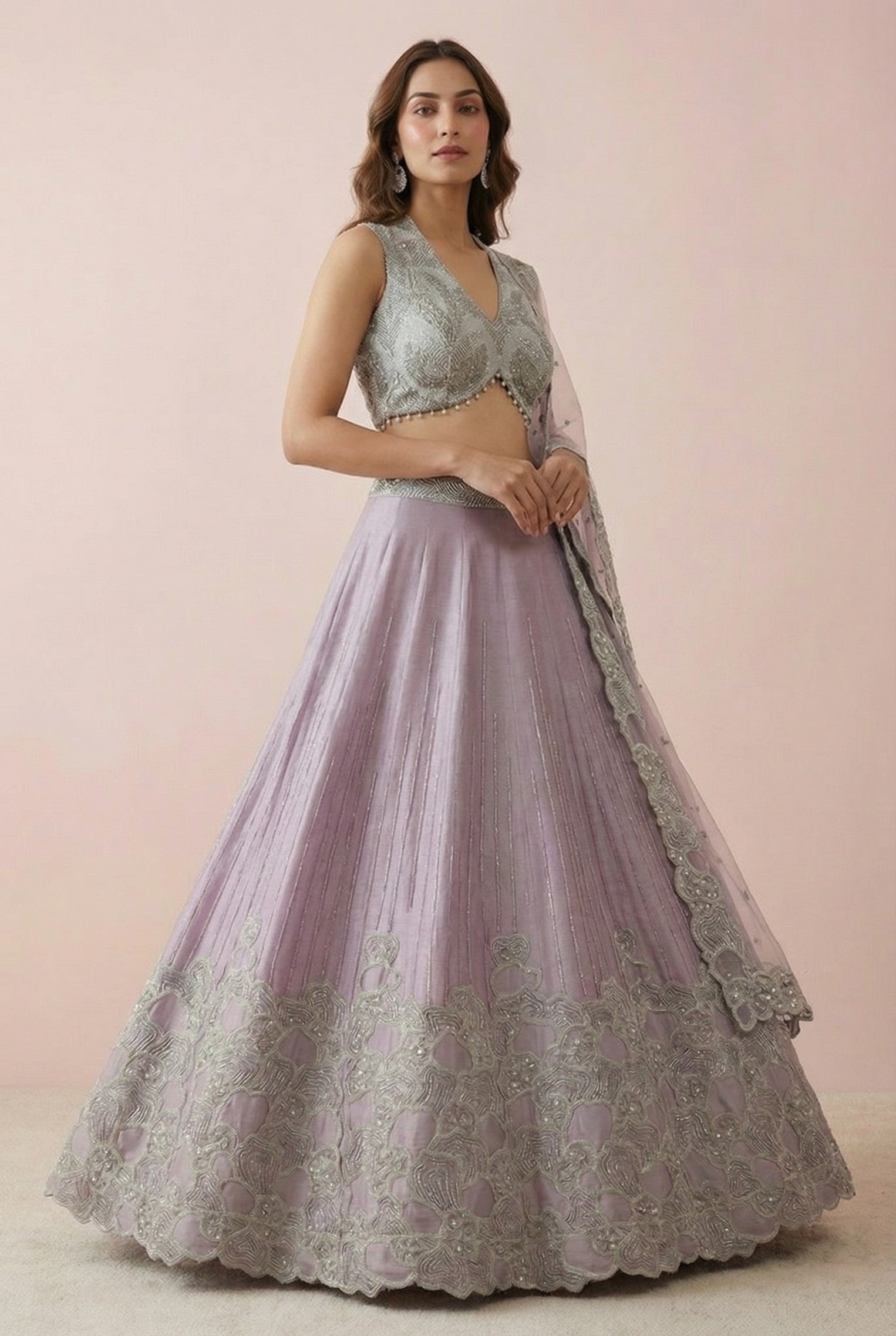 Lilac Designer Embroidered Festive Lehenga