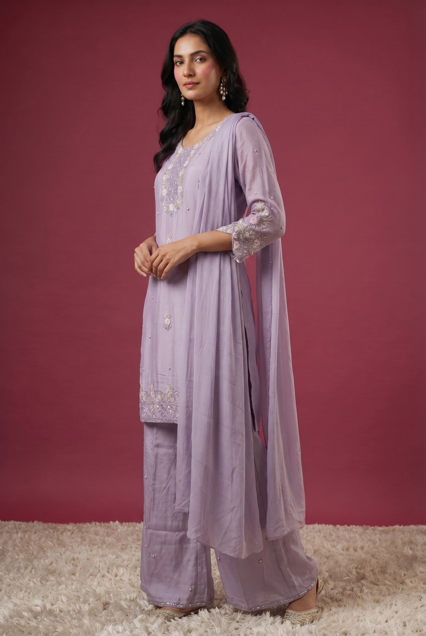 Lilac Organza Embroidered Festive Sharara Suit