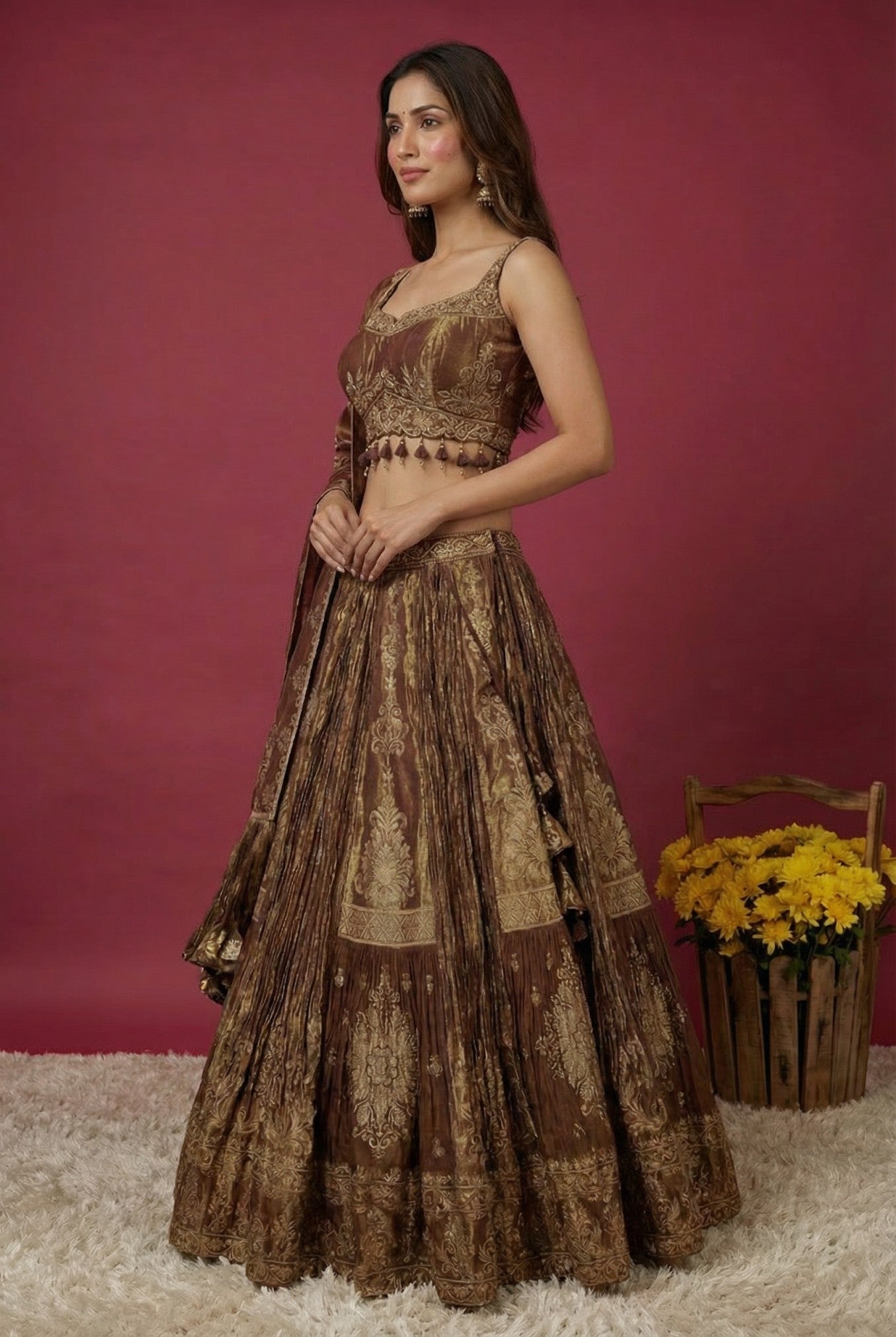 Brown Crepe Festive Lehenga Set