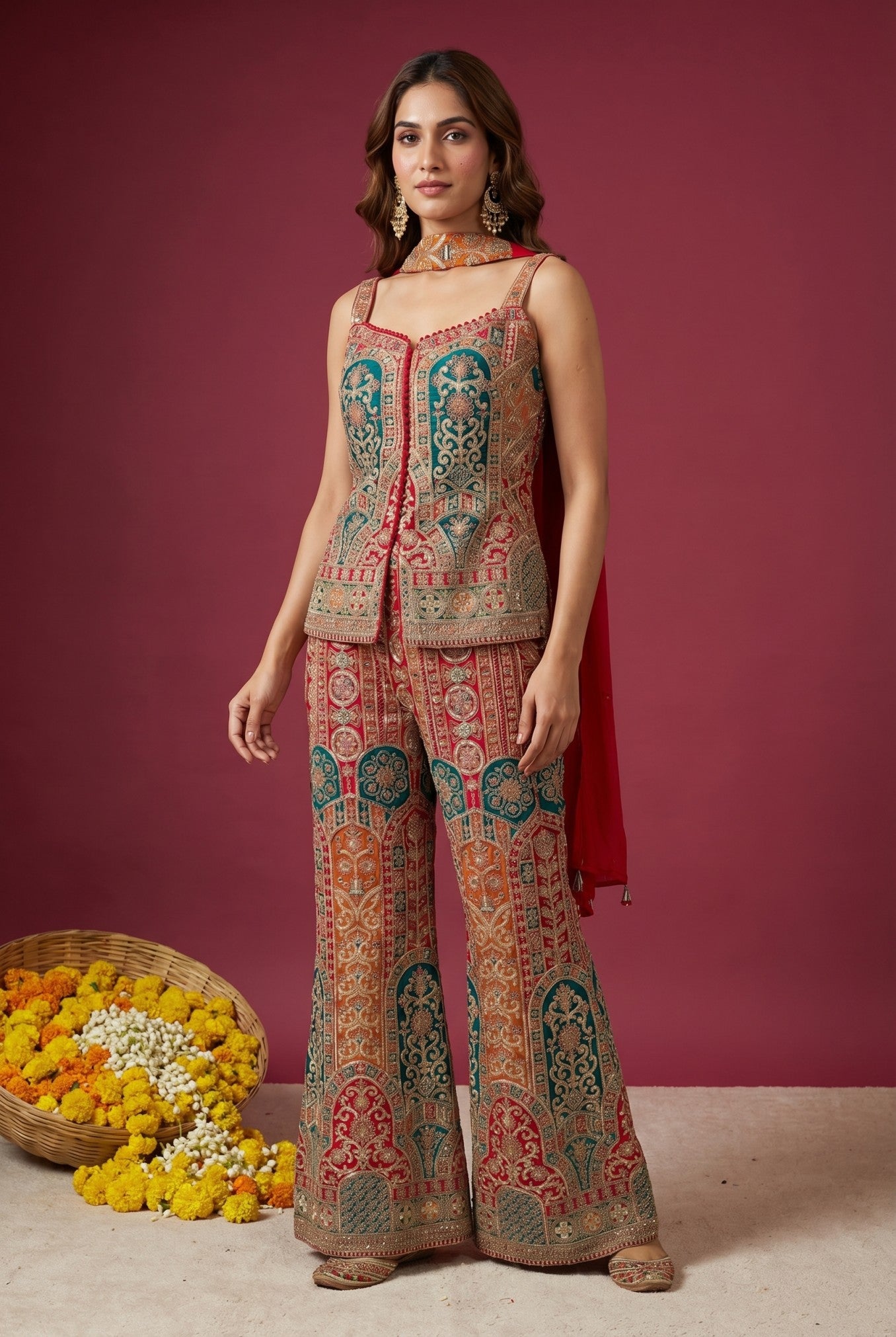 Multicolor Embroidered Indo-Western Palazzo Set