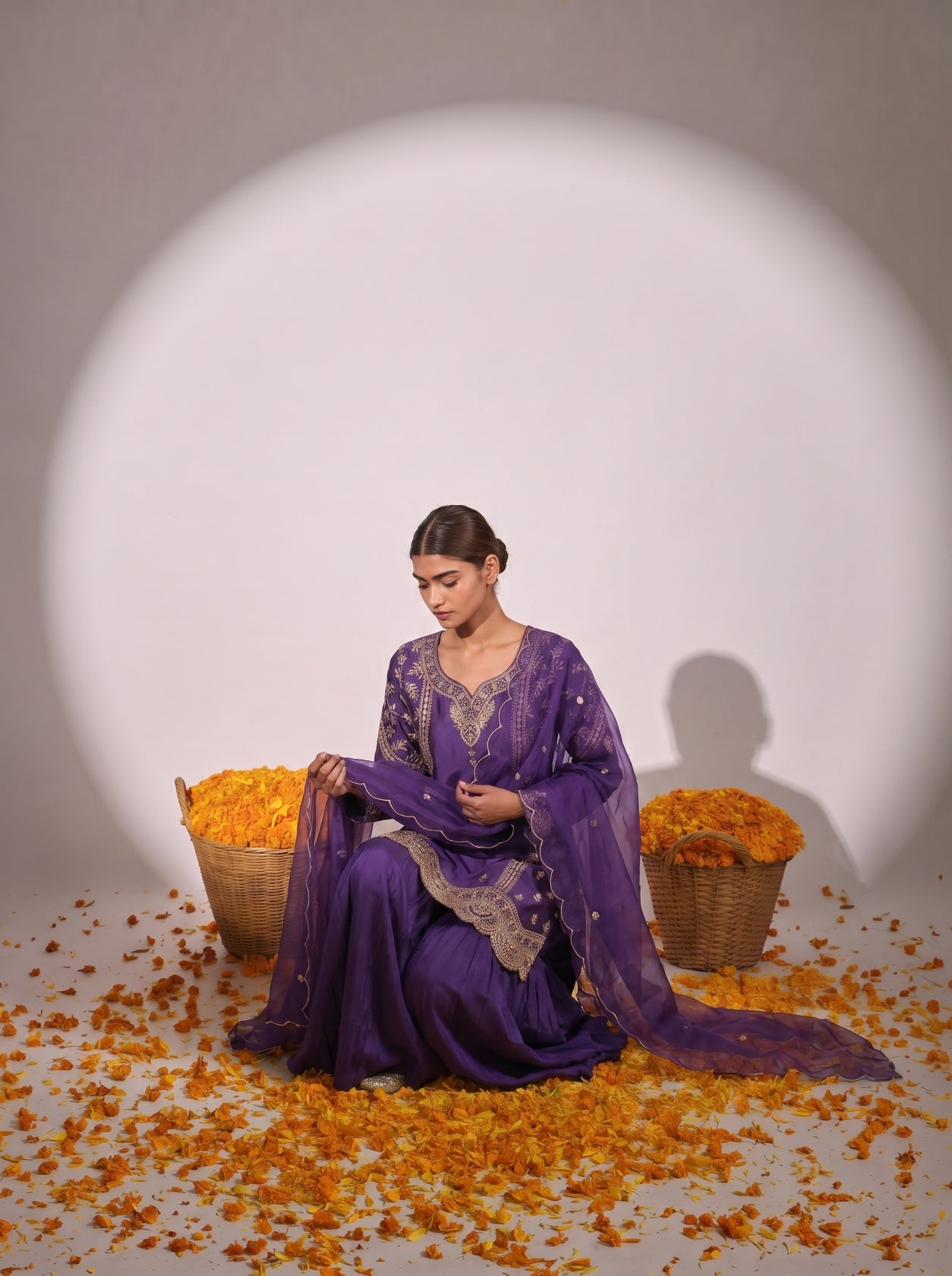 Purple Silk Embroidered Festive Sharara Suit