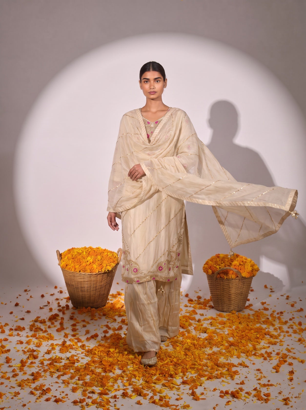 Ivory Silk Gotta Patti Festive Sharara Suit