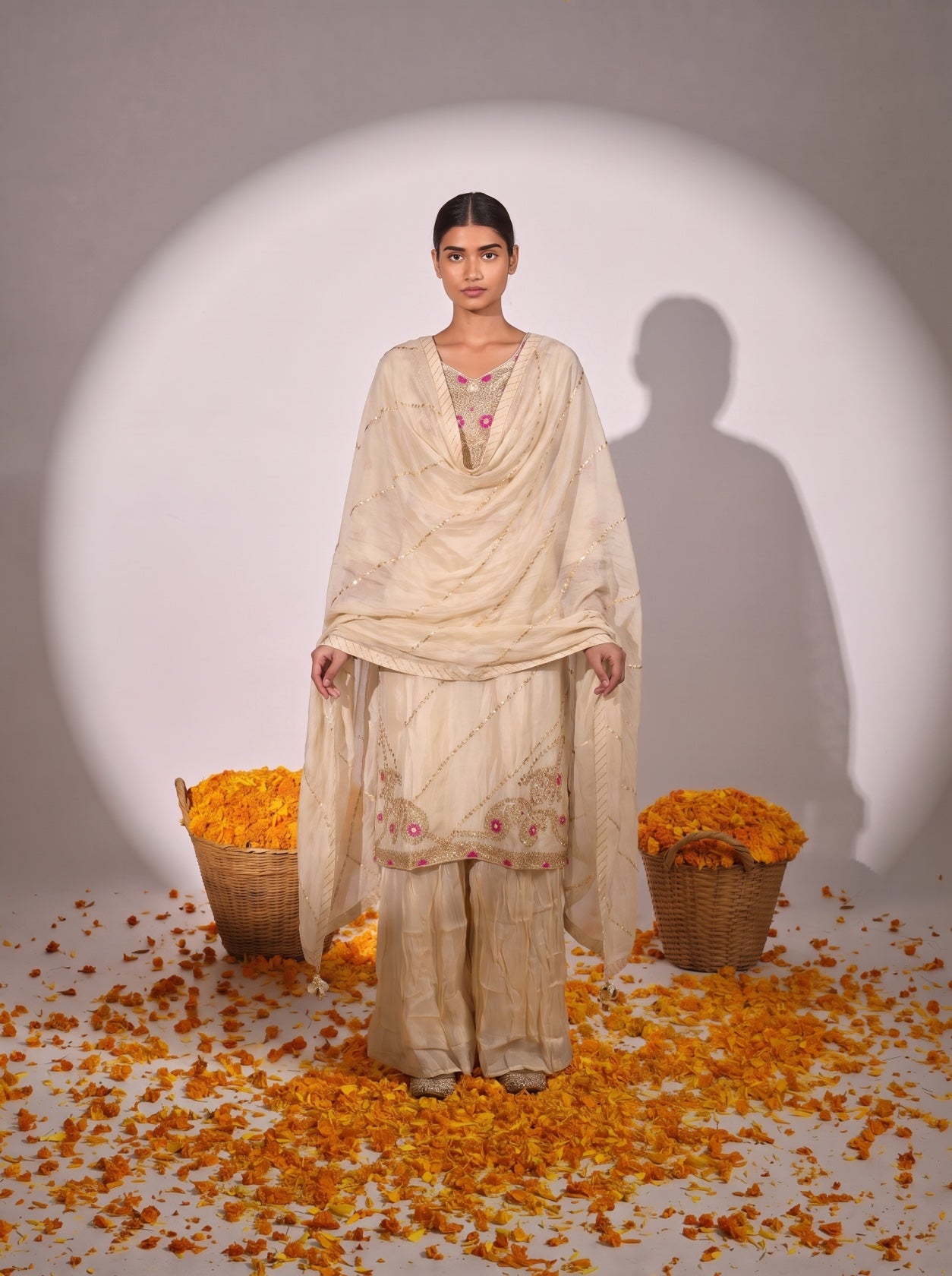 Ivory Silk Gotta Patti Festive Sharara Suit