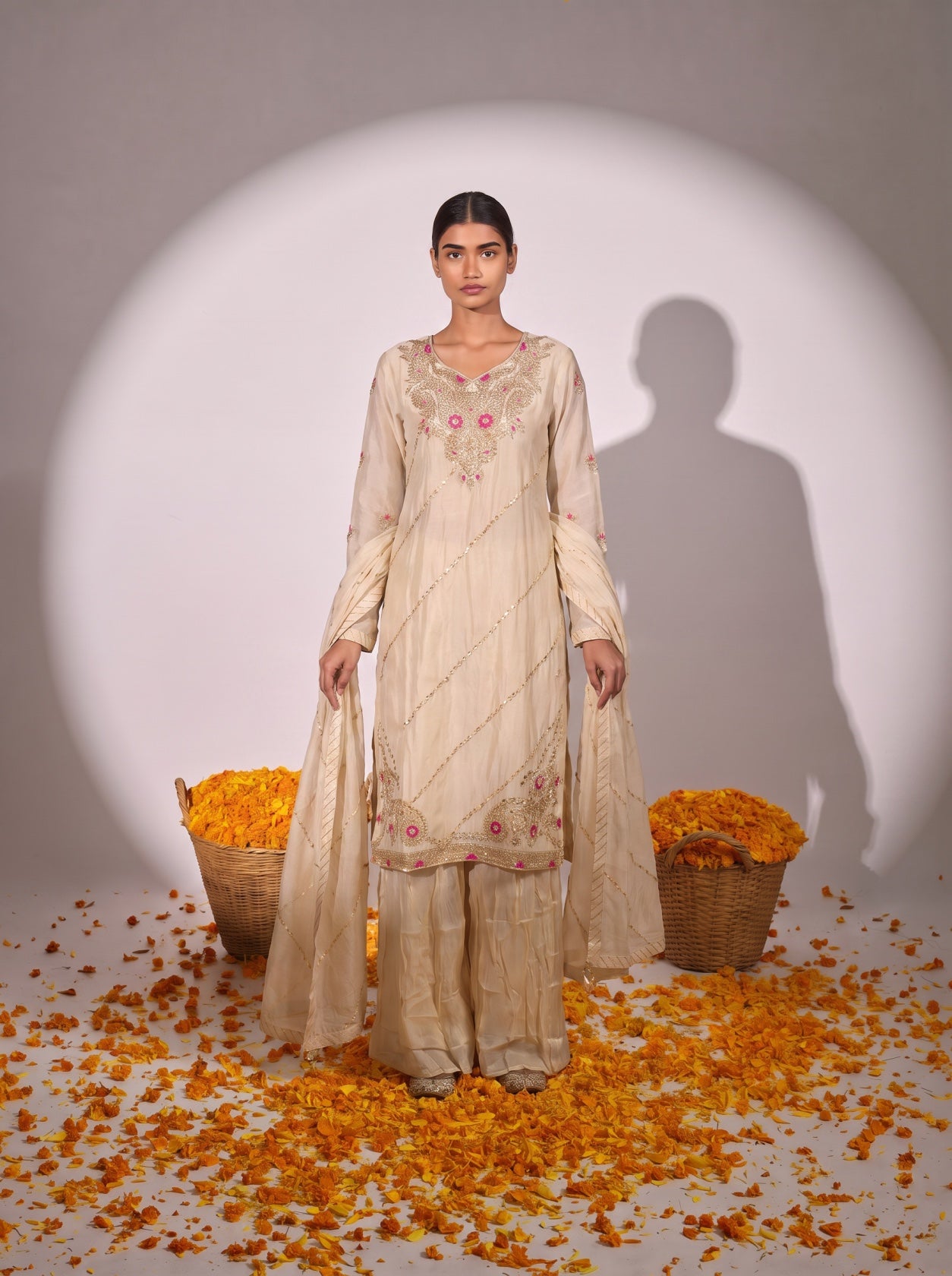 Ivory Silk Gotta Patti Festive Sharara Suit
