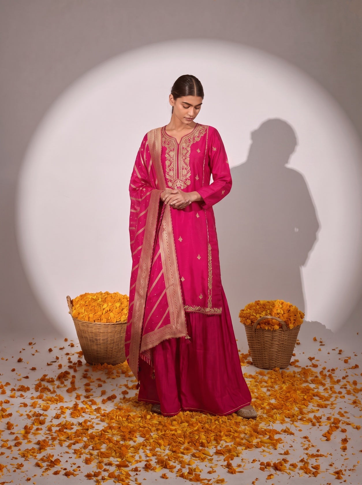 Red Silk Festive Sharara Suit