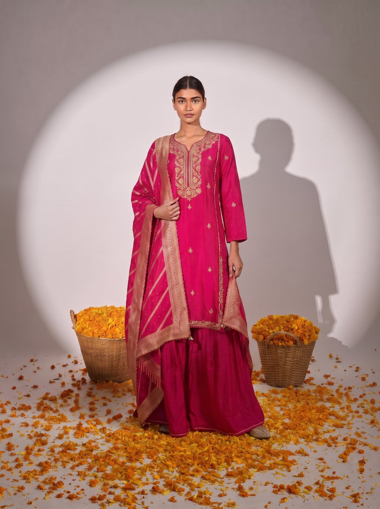 Red Silk Festive Sharara Suit