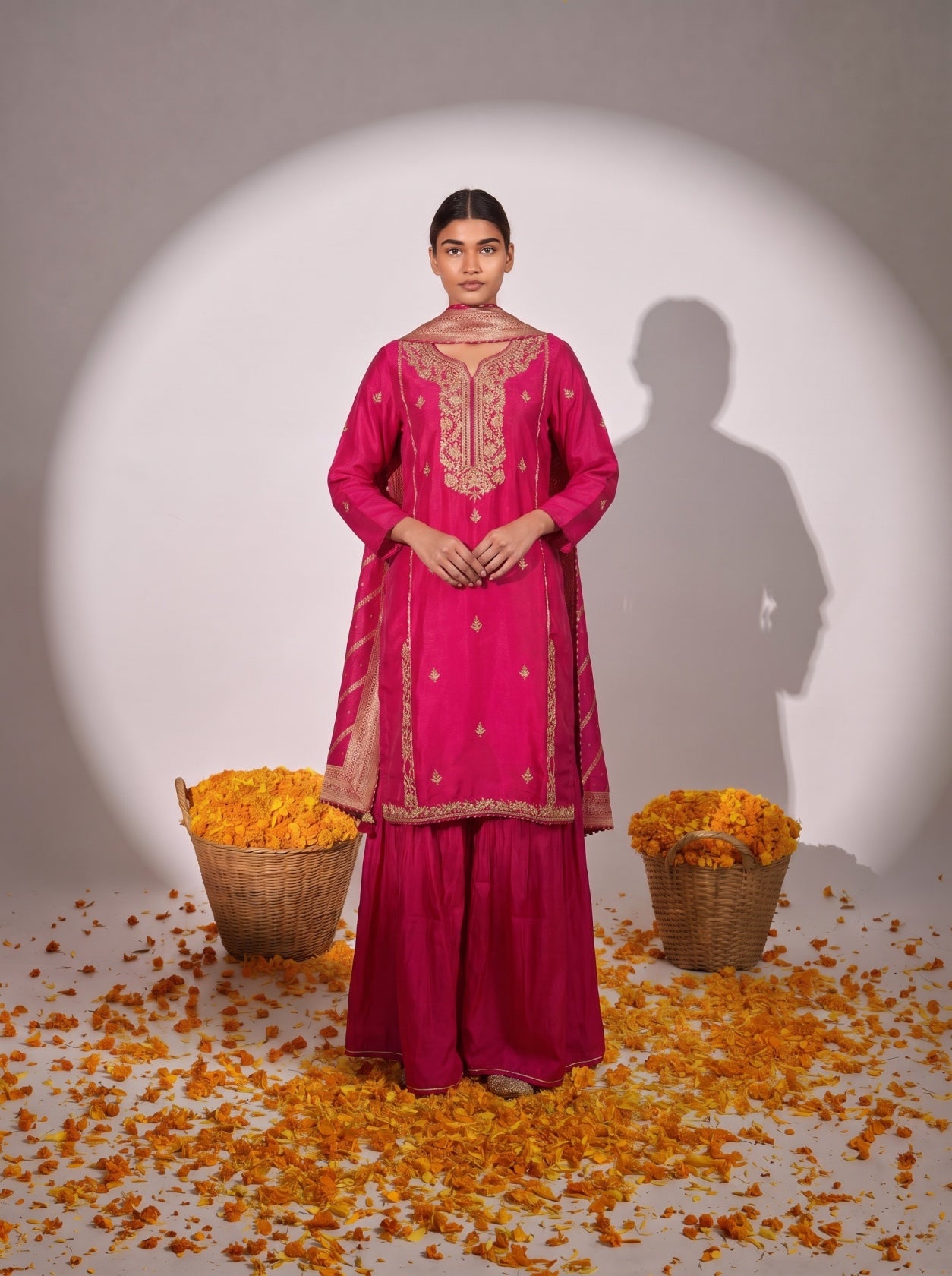 Red Silk Festive Sharara Suit