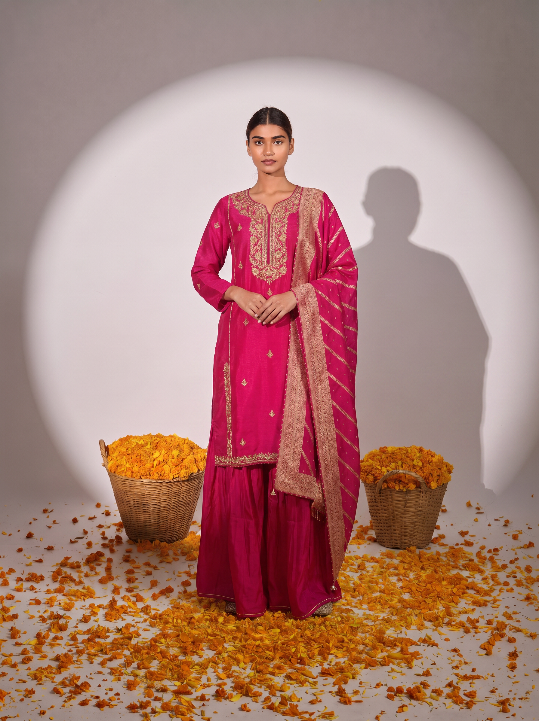 Red Silk Festive Sharara Suit