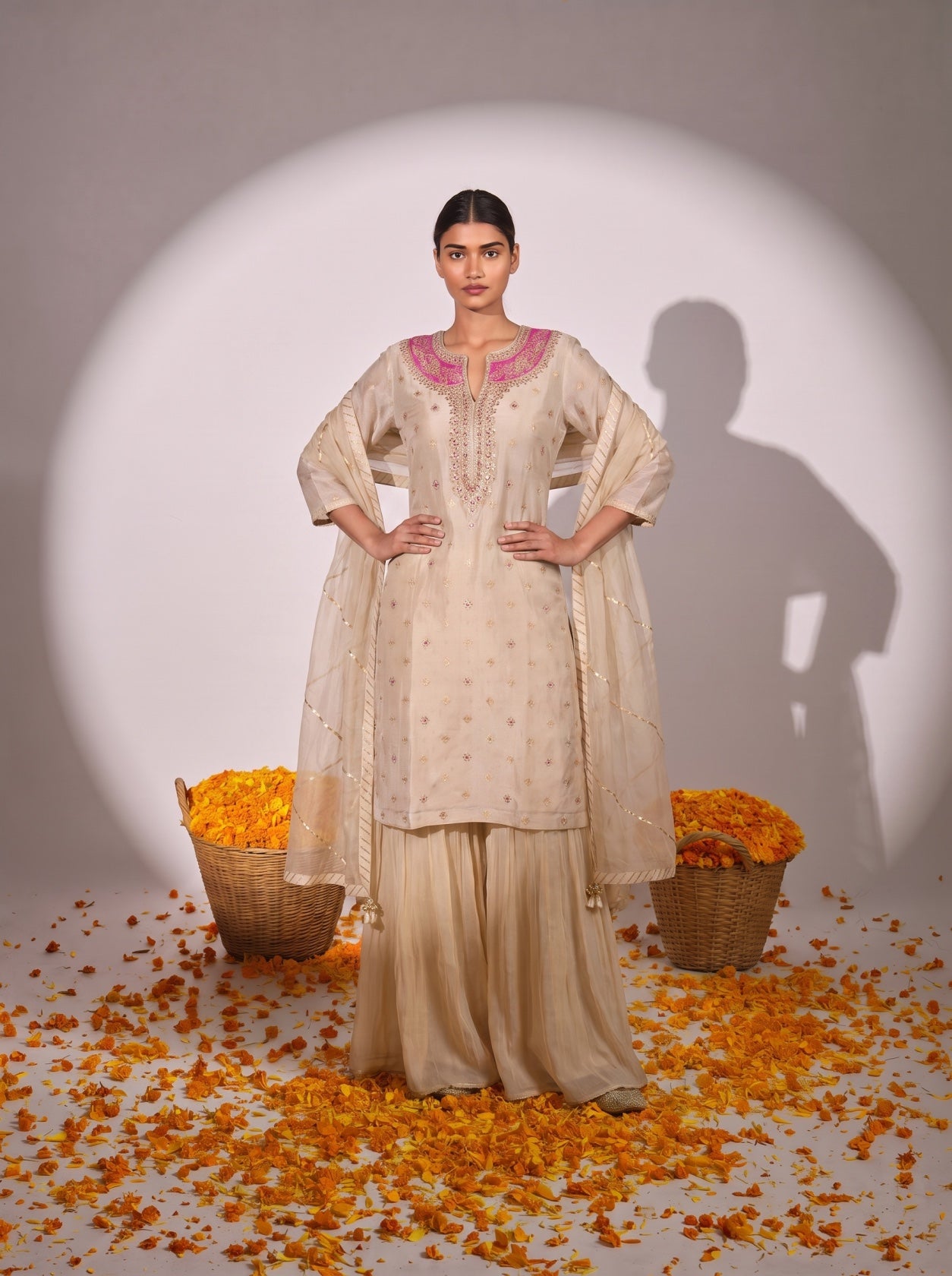 Cream Georgette Gotta Patti Festive Sharara Suit