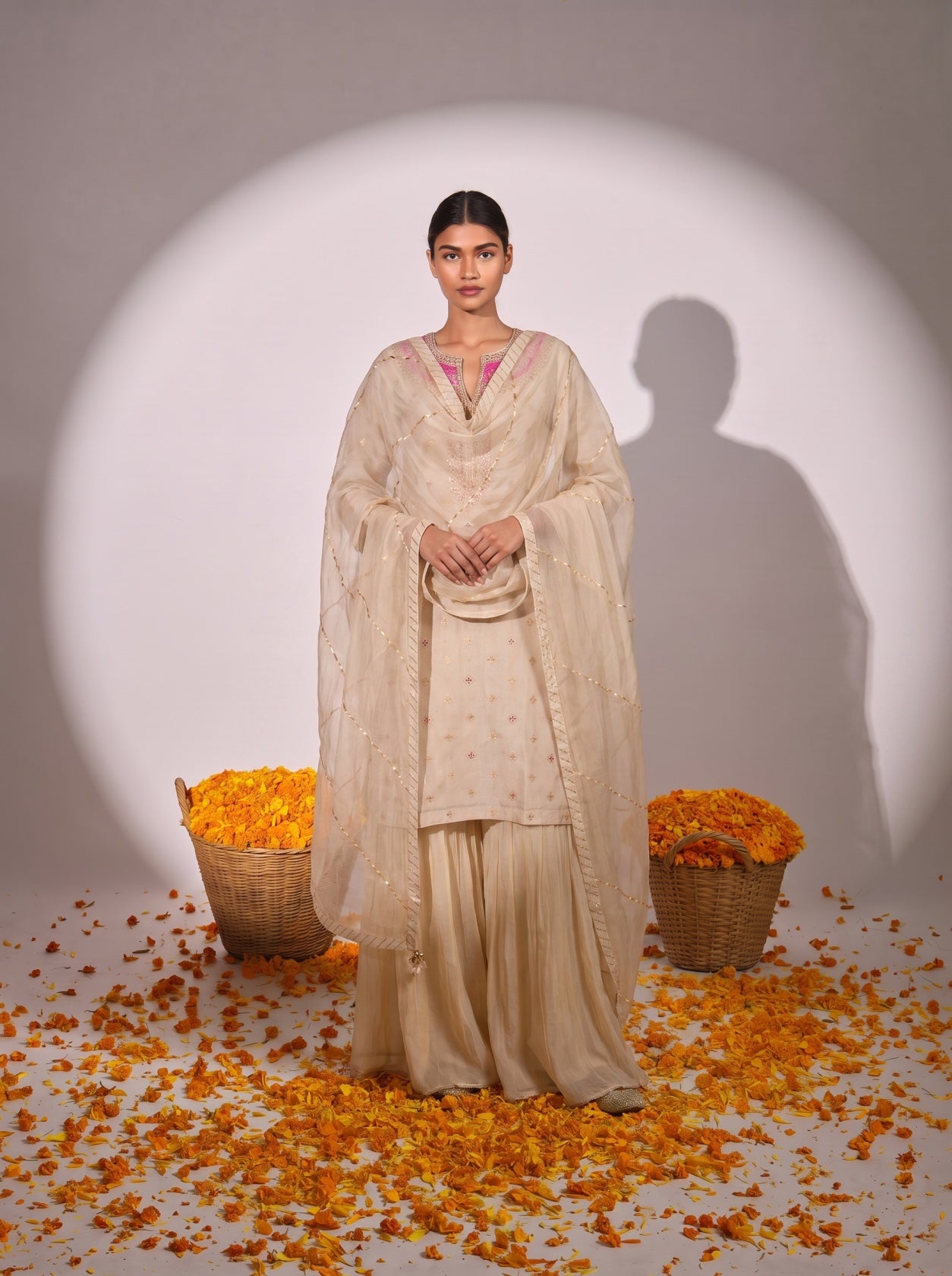 Cream Georgette Gotta Patti Festive Sharara Suit