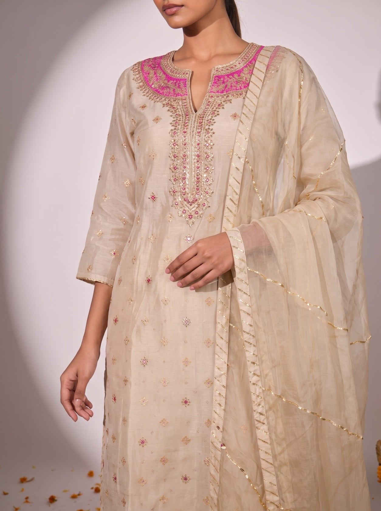 Cream Georgette Gotta Patti Festive Sharara Suit