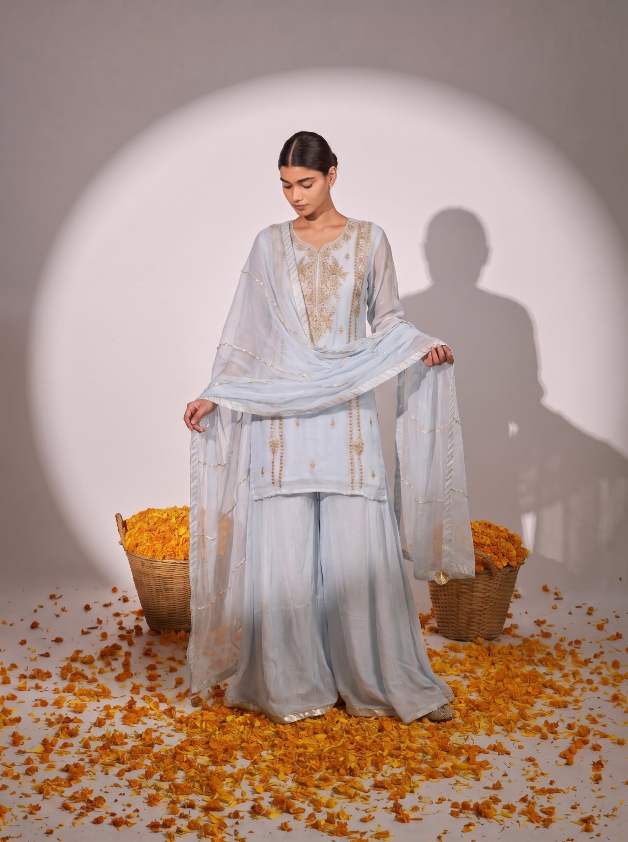 Sky Blue Gotta Work Georgette Sharara Suit