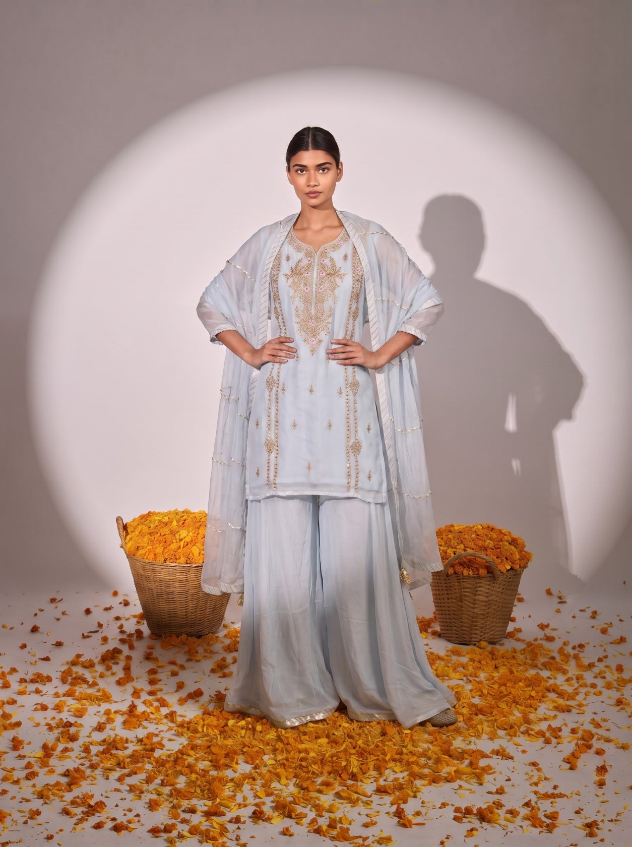 Sky Blue Gotta Work Georgette Sharara Suit