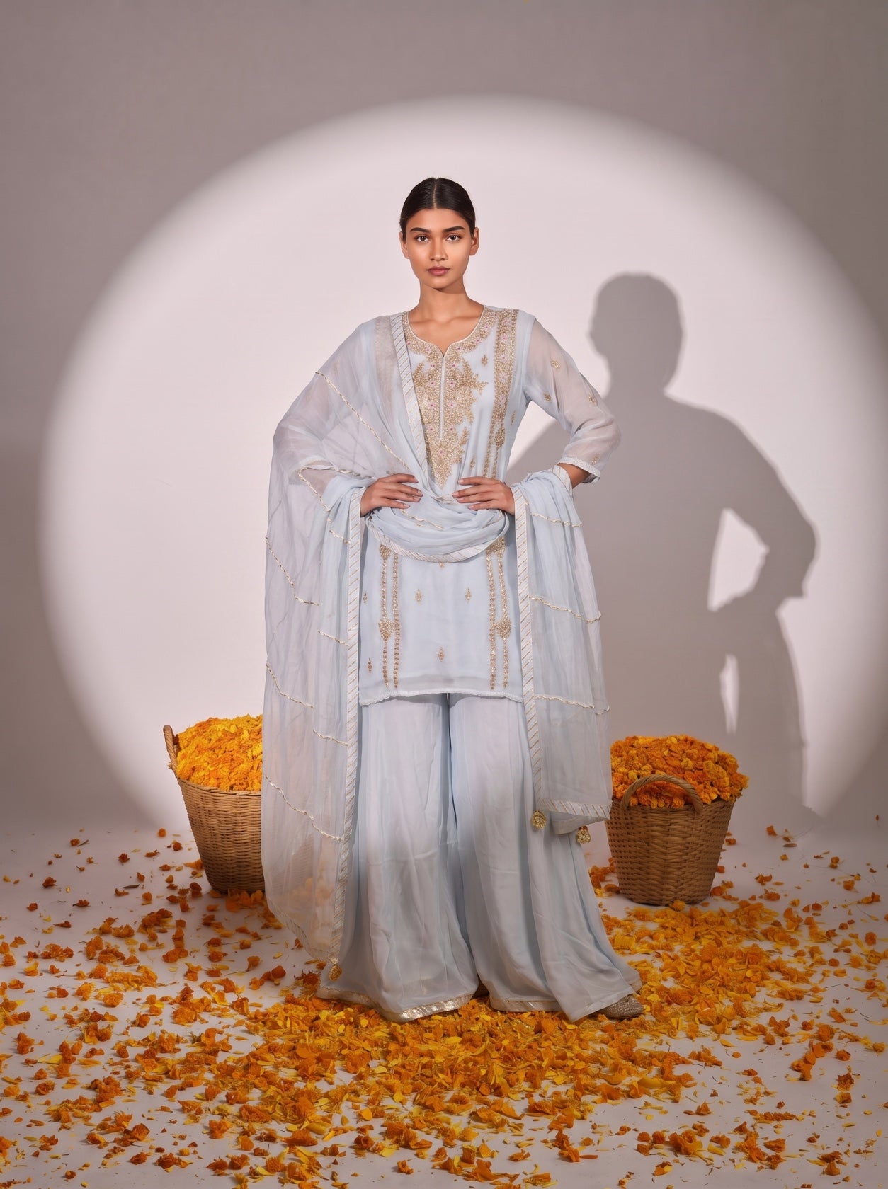 Sky Blue Gotta Work Georgette Sharara Suit