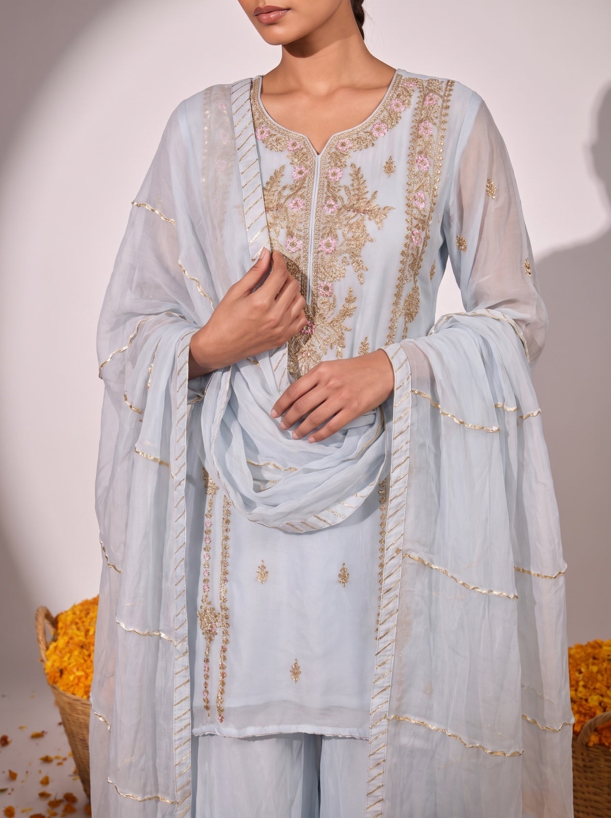 Sky Blue Gotta Work Georgette Sharara Suit