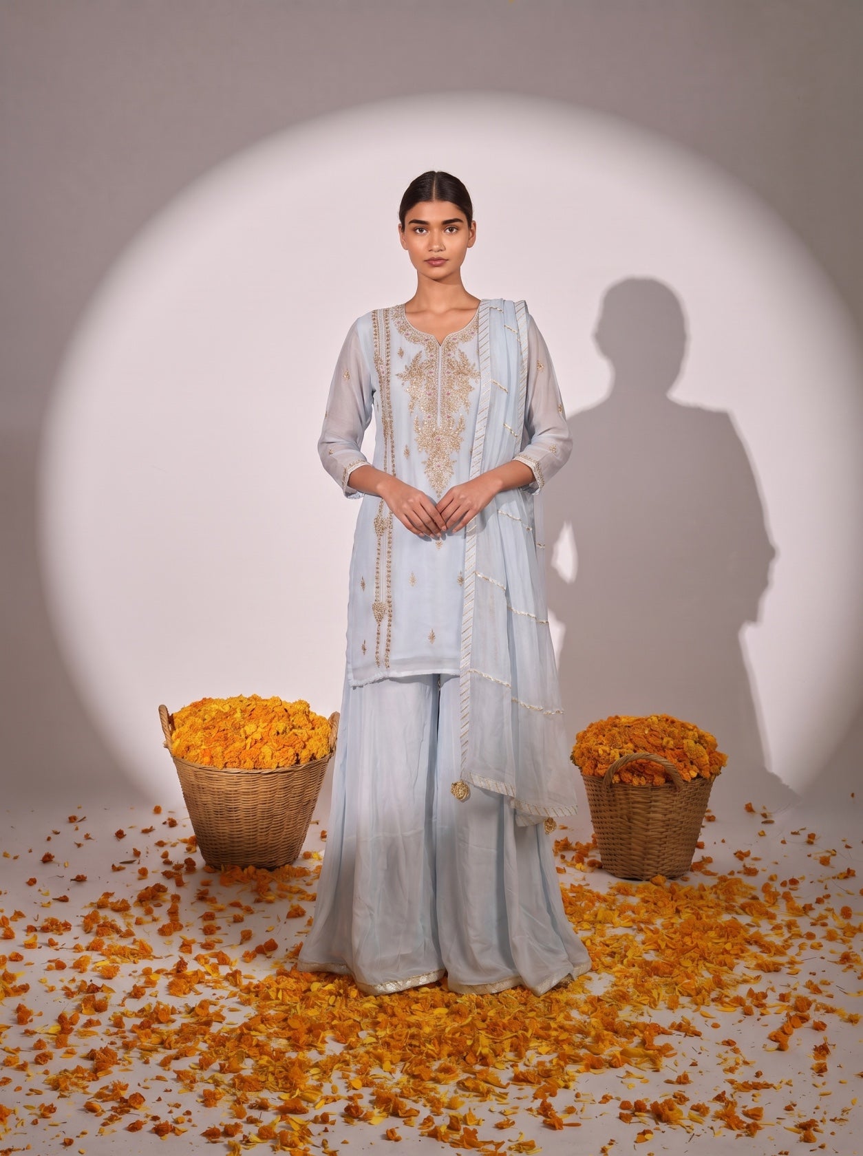 Sky Blue Gotta Work Georgette Sharara Suit
