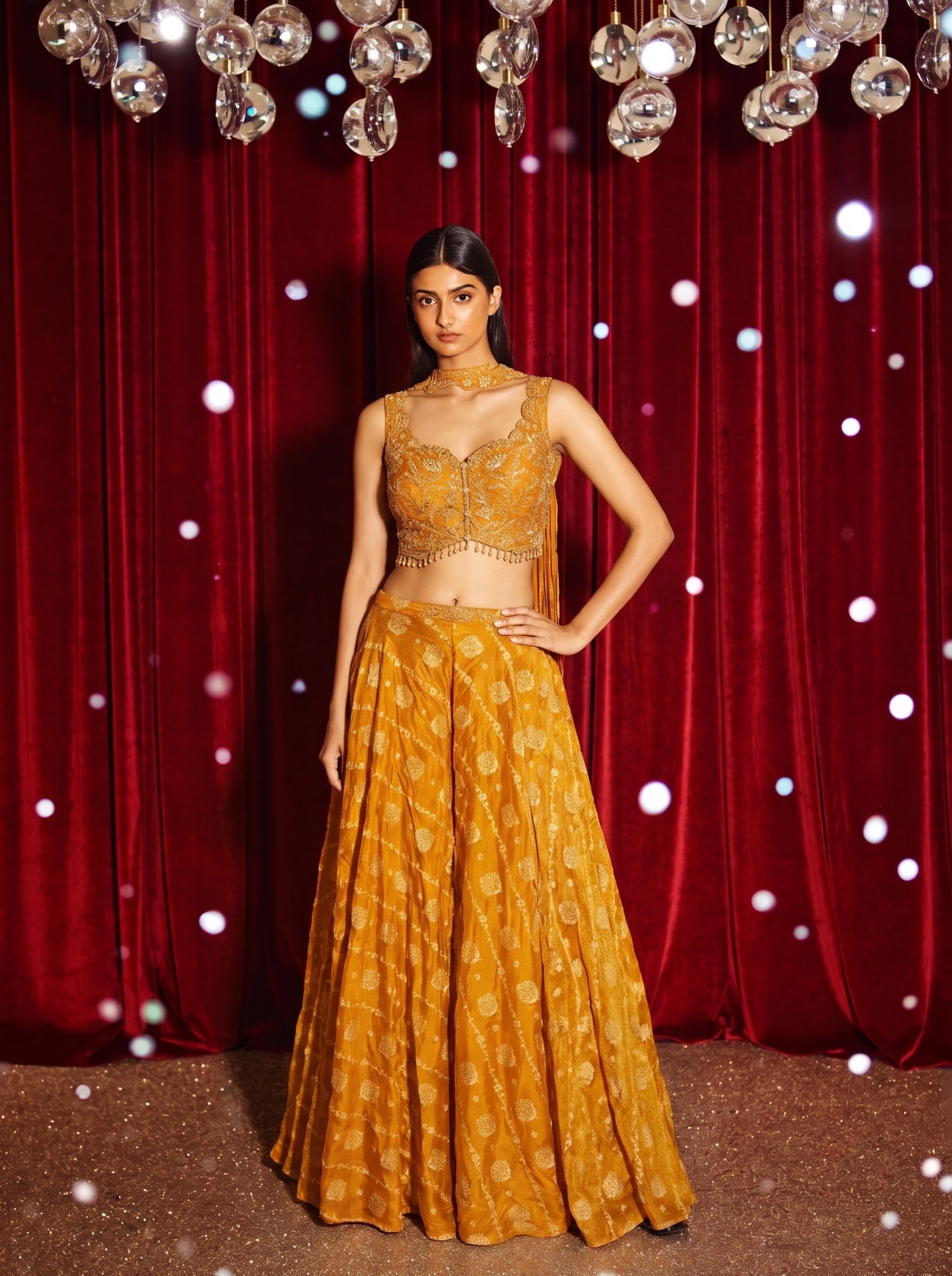 Orange Embroidered Top With Digital Print Palazzo
