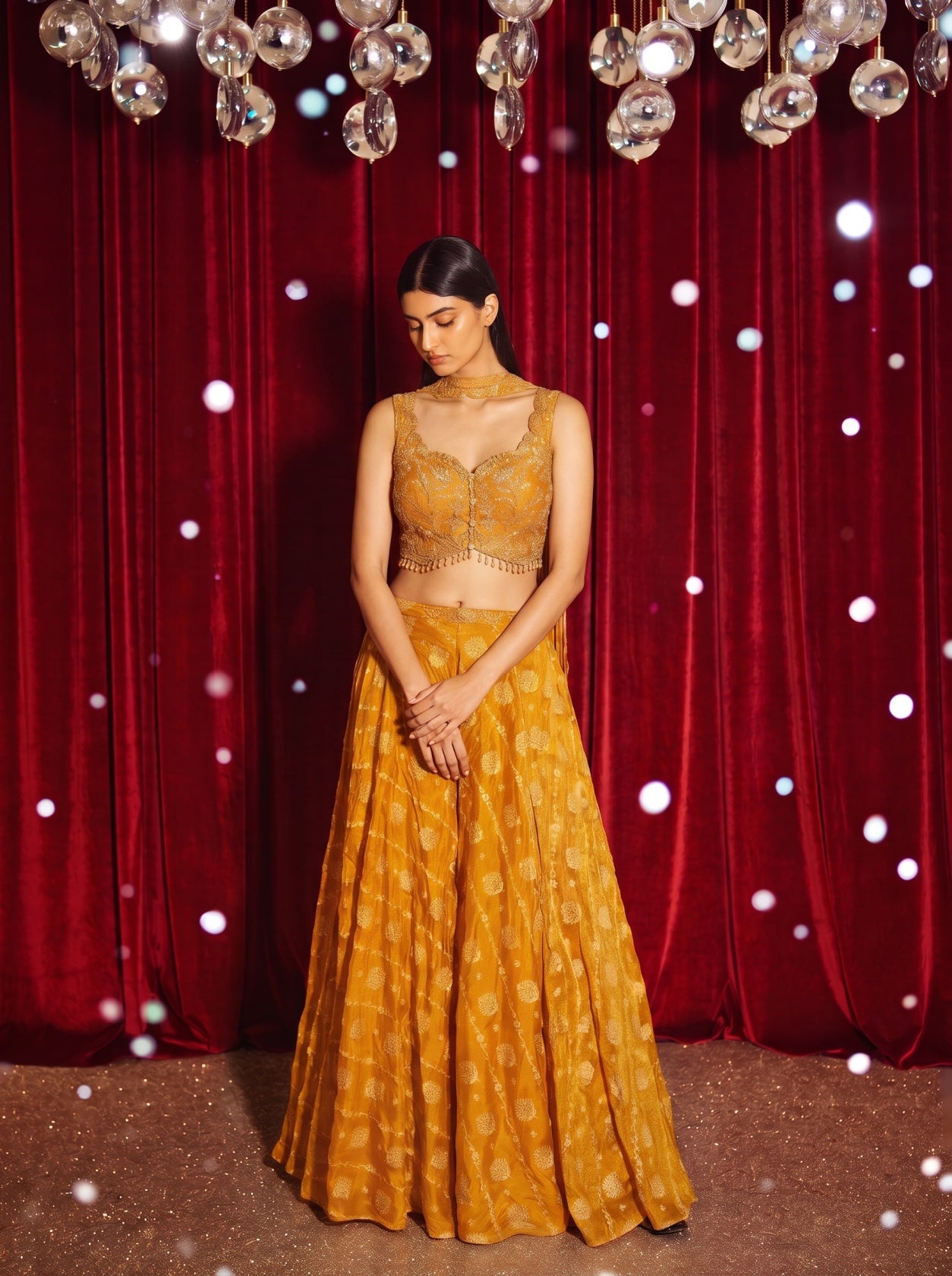 Orange Embroidered Top With Digital Print Palazzo