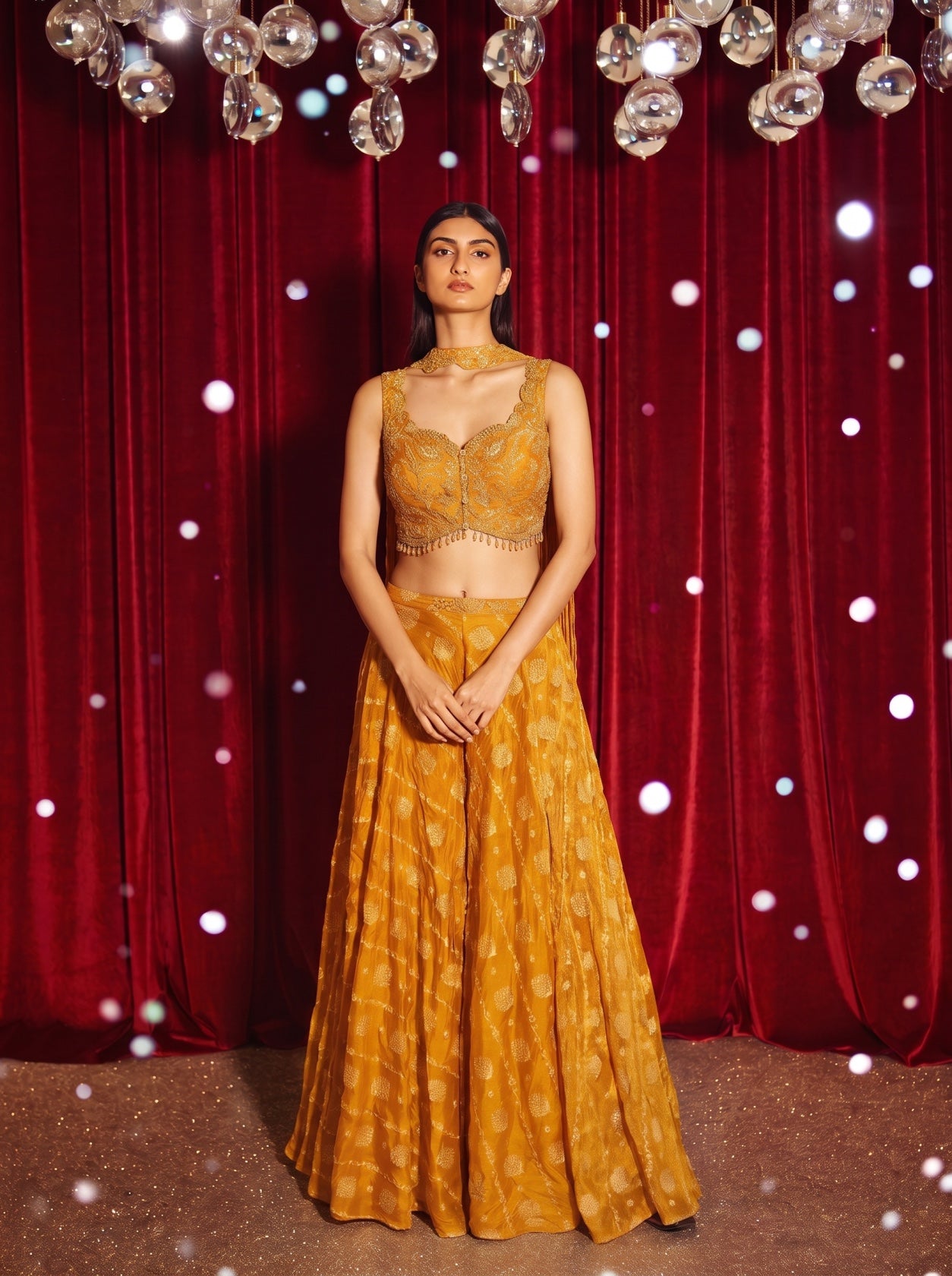 Orange Embroidered Top With Digital Print Palazzo