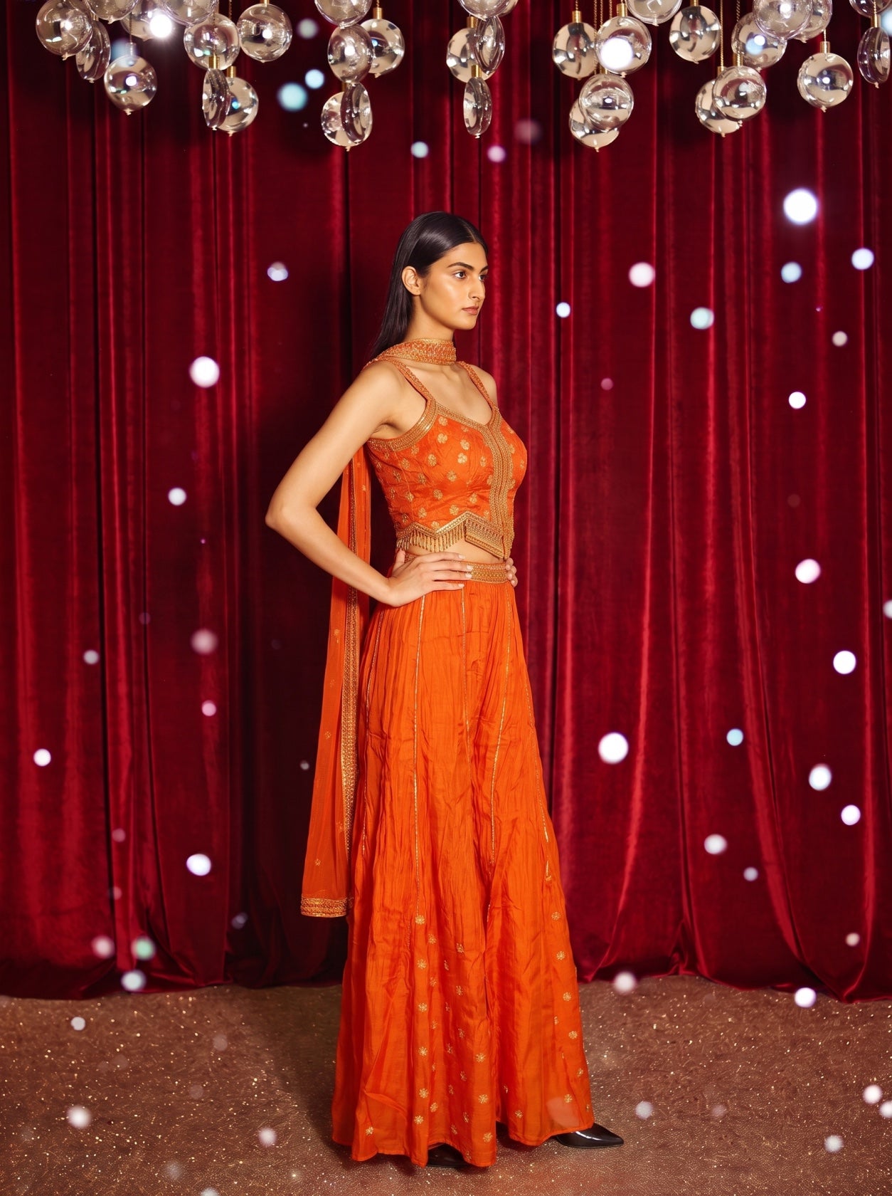 Orange Embroidered Top With Palazzo